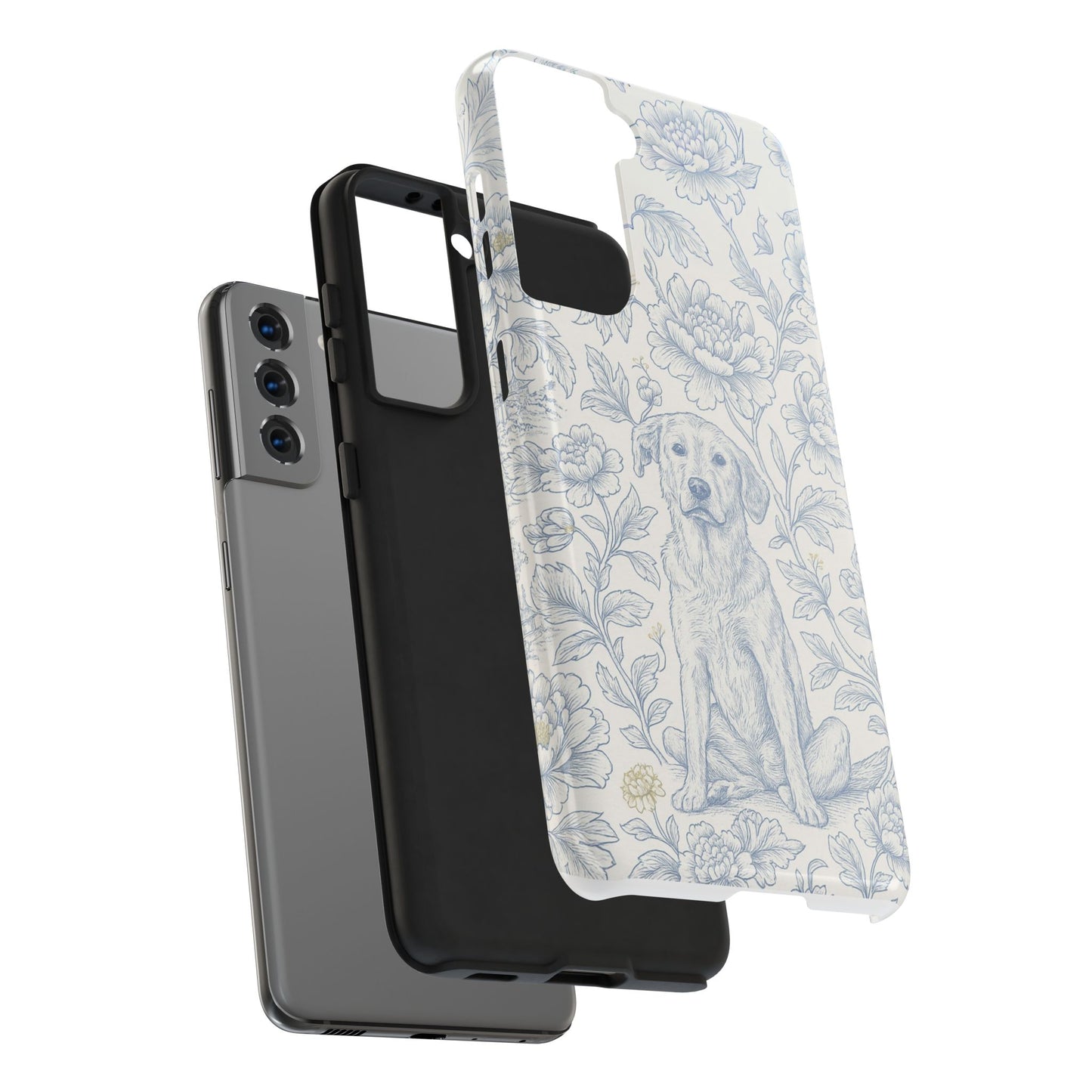Phone Case - Custom Chinoiserie Dog Artwork in Blue and White