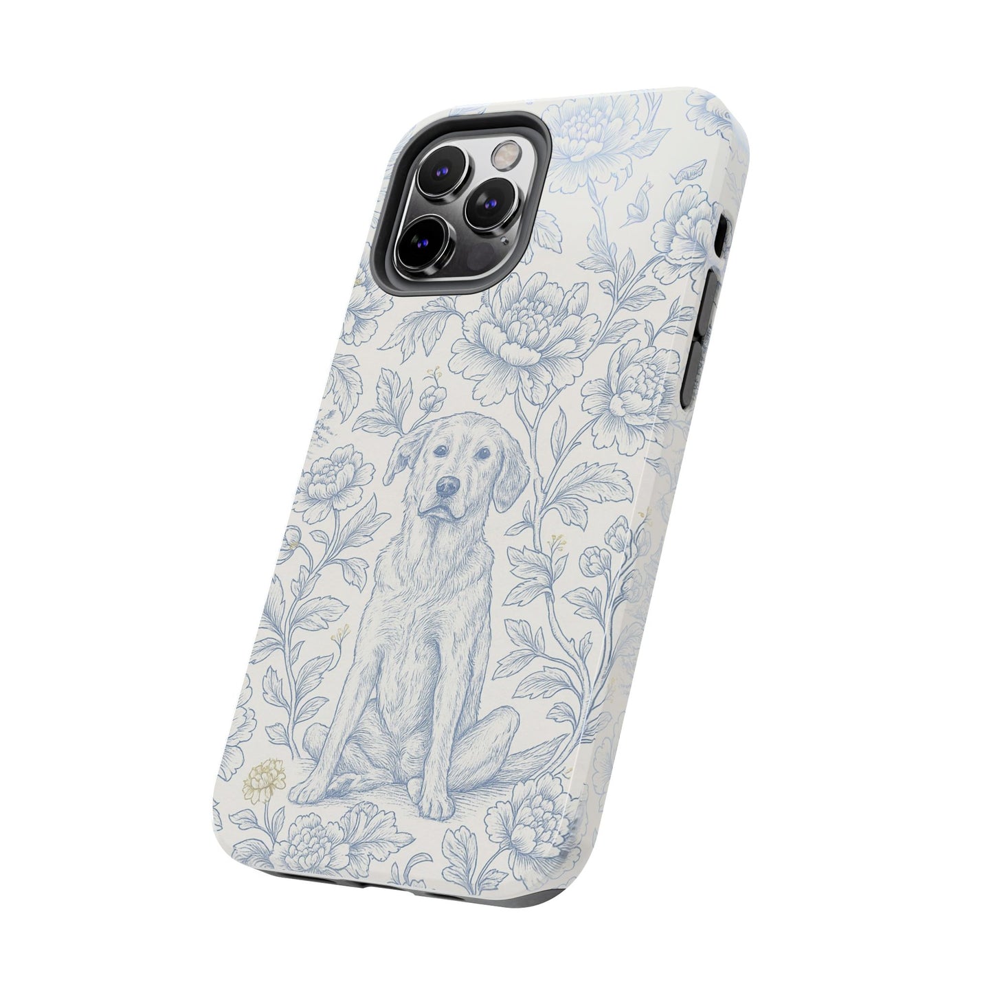 Phone Case - Custom Chinoiserie Dog Artwork in Blue and White