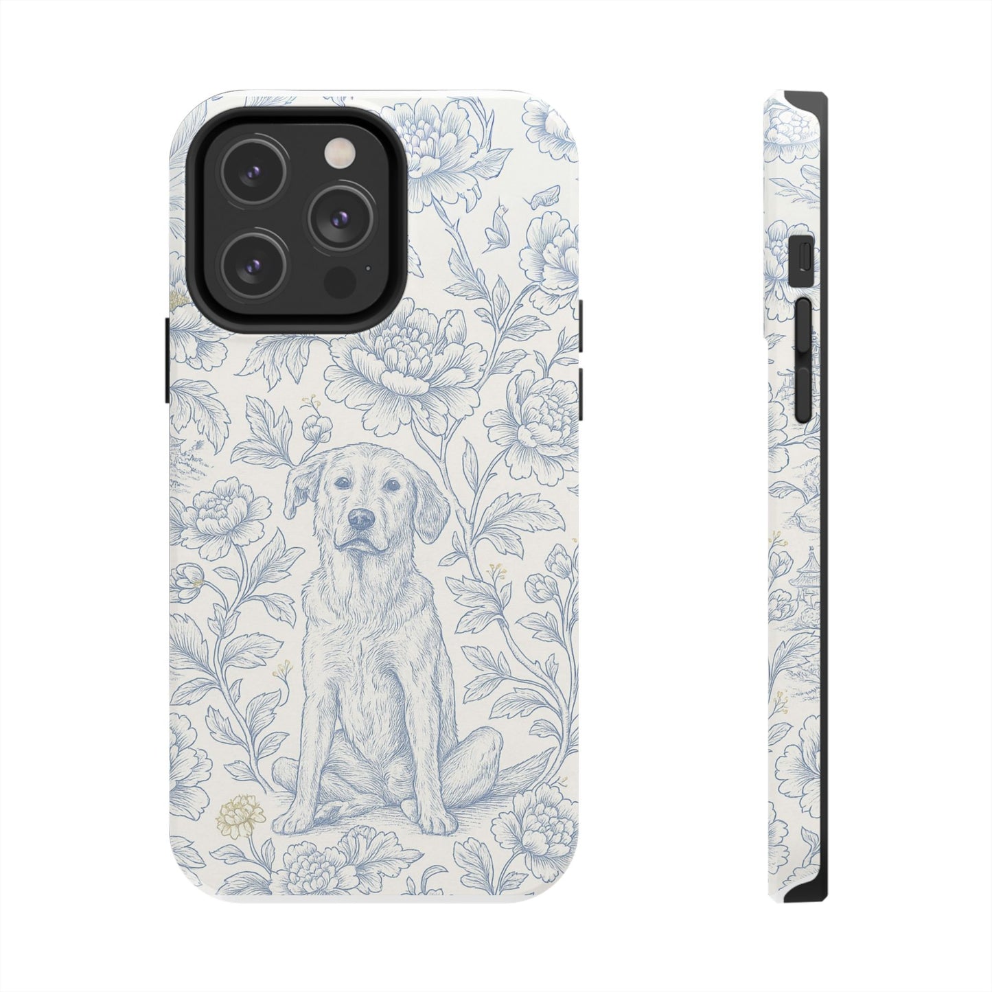 Phone Case - Custom Chinoiserie Dog Artwork in Blue and White
