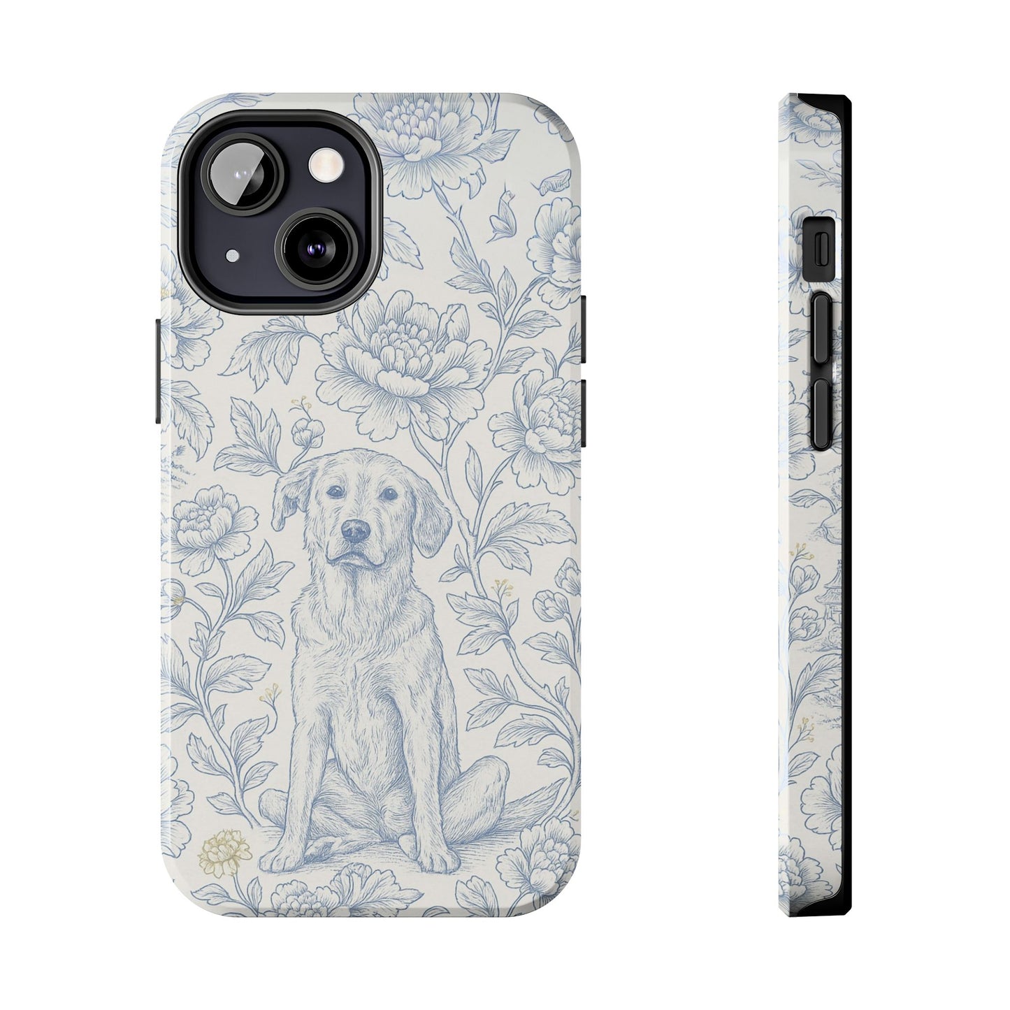 Phone Case - Custom Chinoiserie Dog Artwork in Blue and White