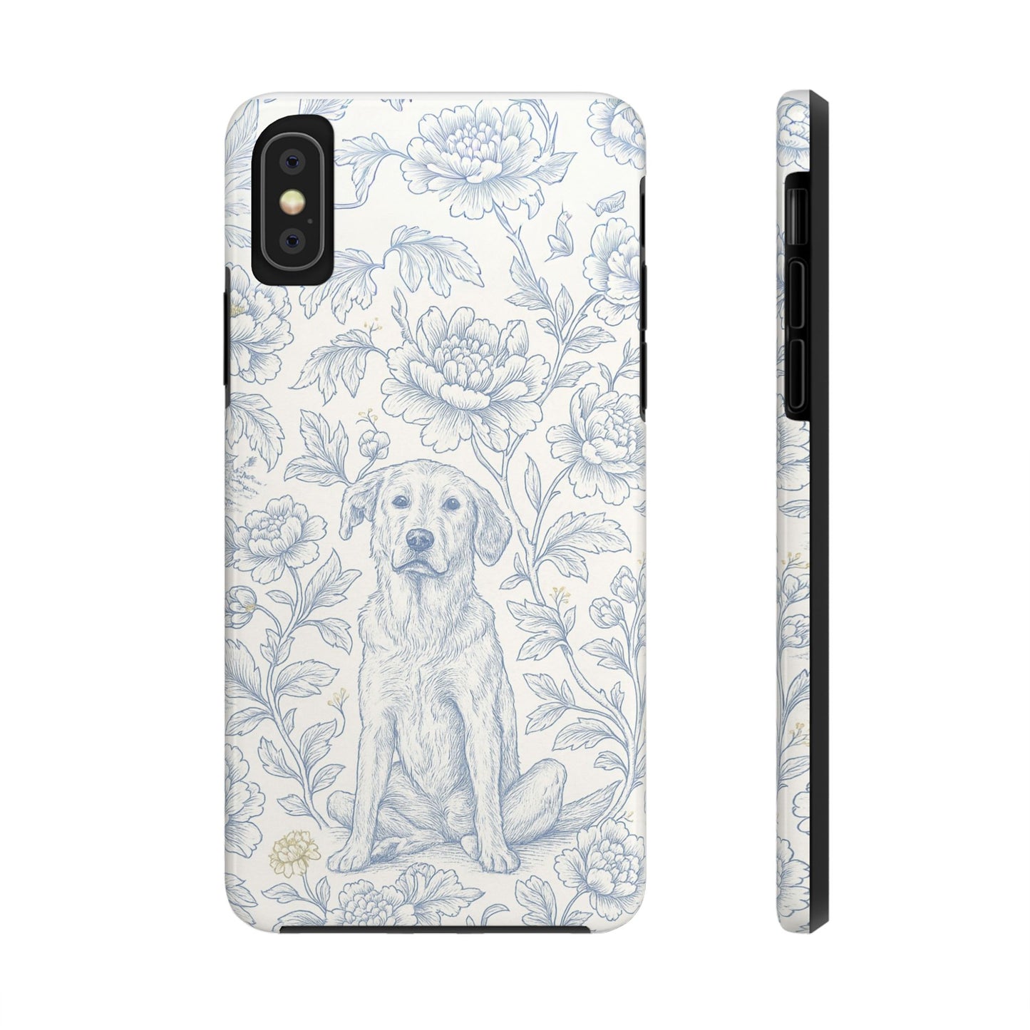 Phone Case - Custom Chinoiserie Dog Artwork in Blue and White