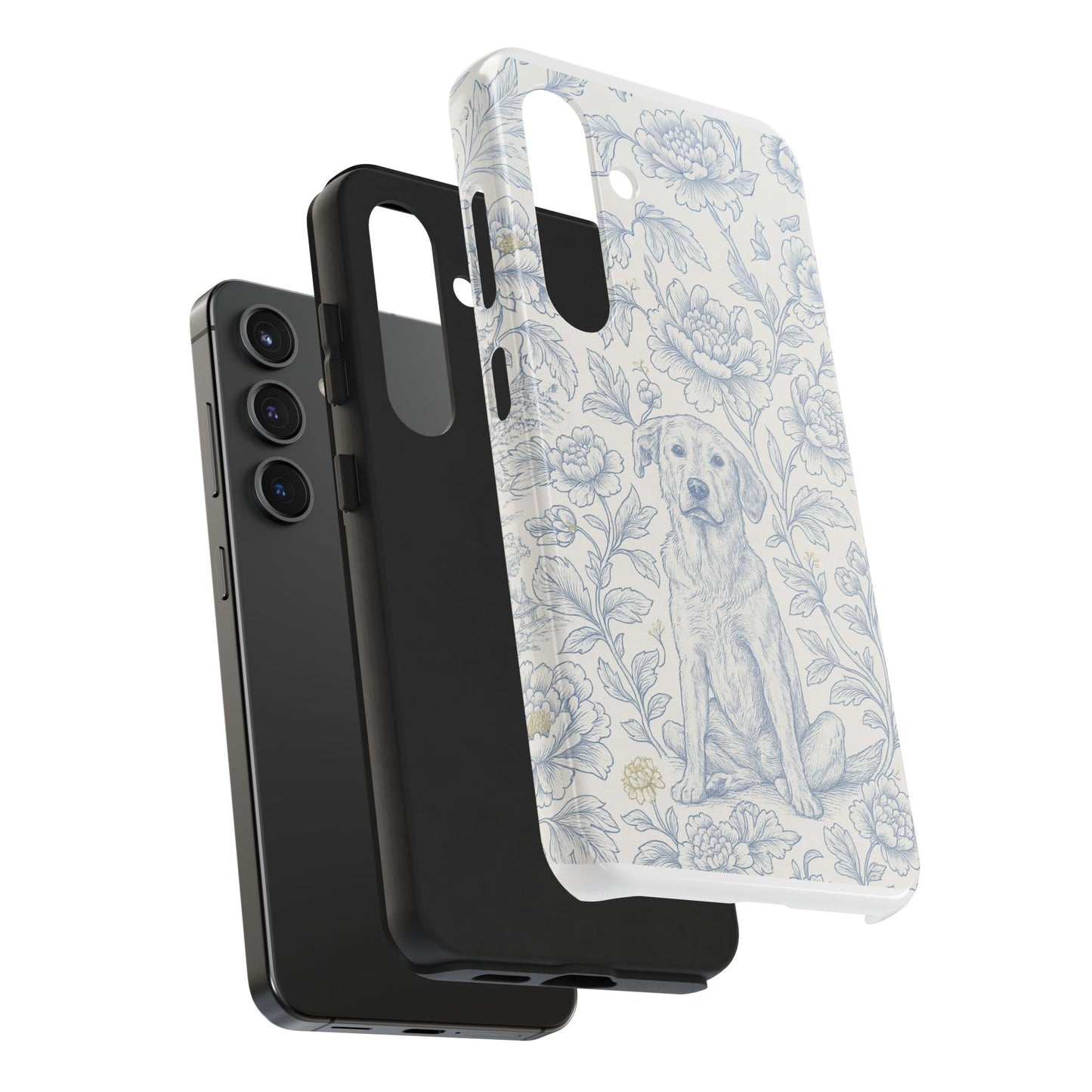 Phone Case - Custom Chinoiserie Dog Artwork in Blue and White