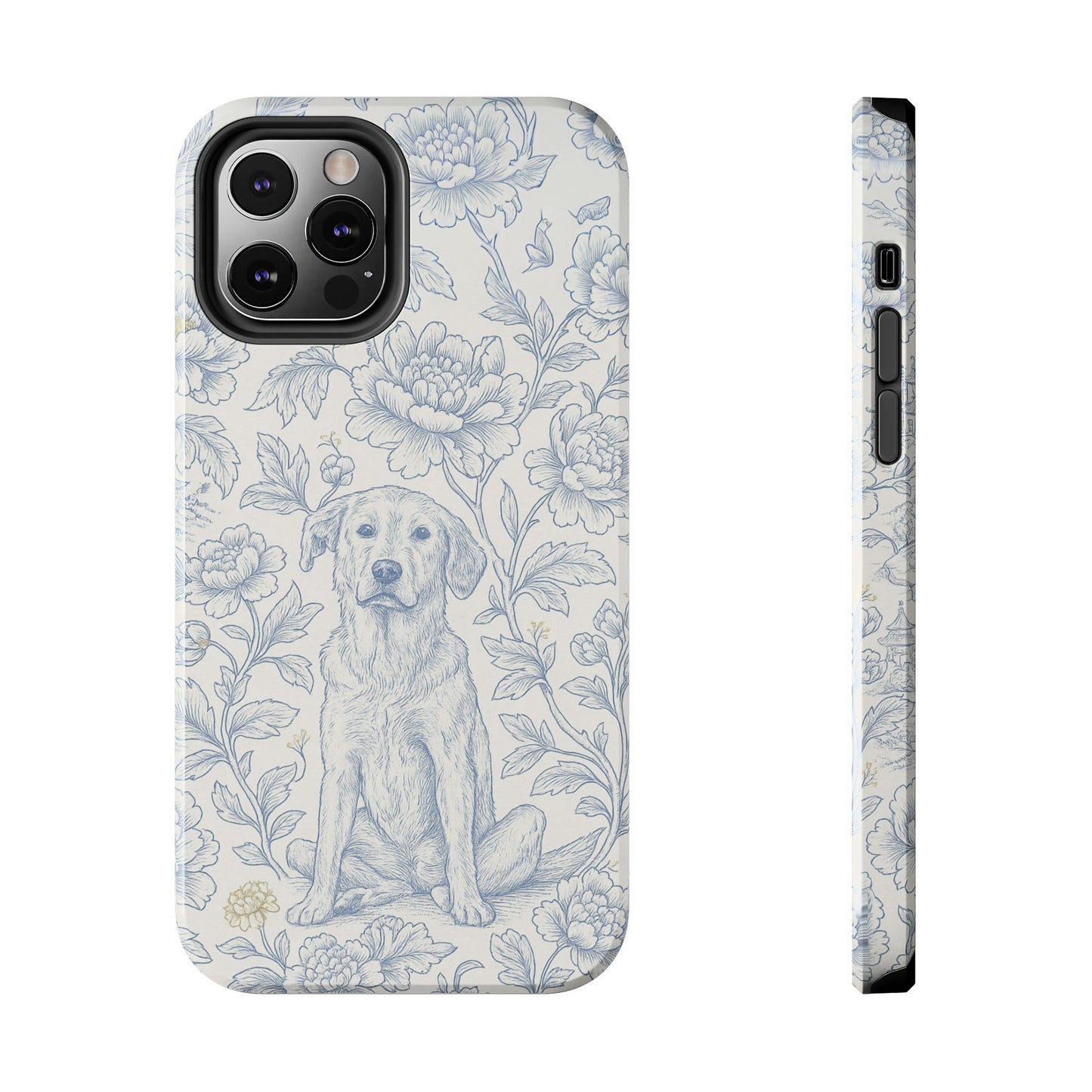 Phone Case - Custom Chinoiserie Dog Artwork in Blue and White