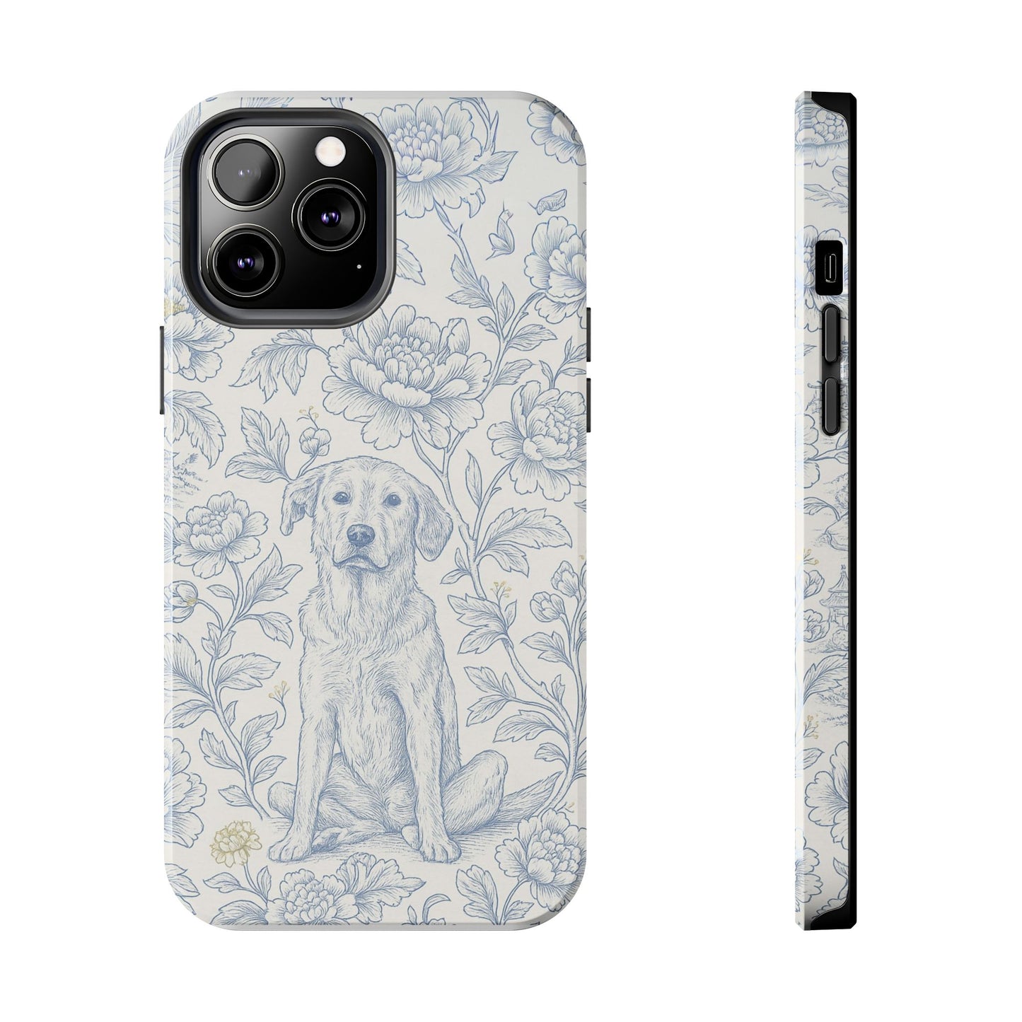 Phone Case - Custom Chinoiserie Dog Artwork in Blue and White