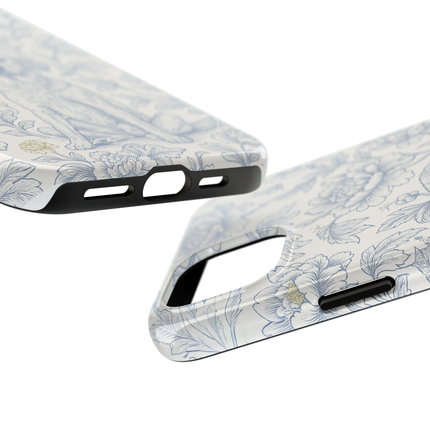 Phone Case - Custom Chinoiserie Dog Artwork in Blue and White