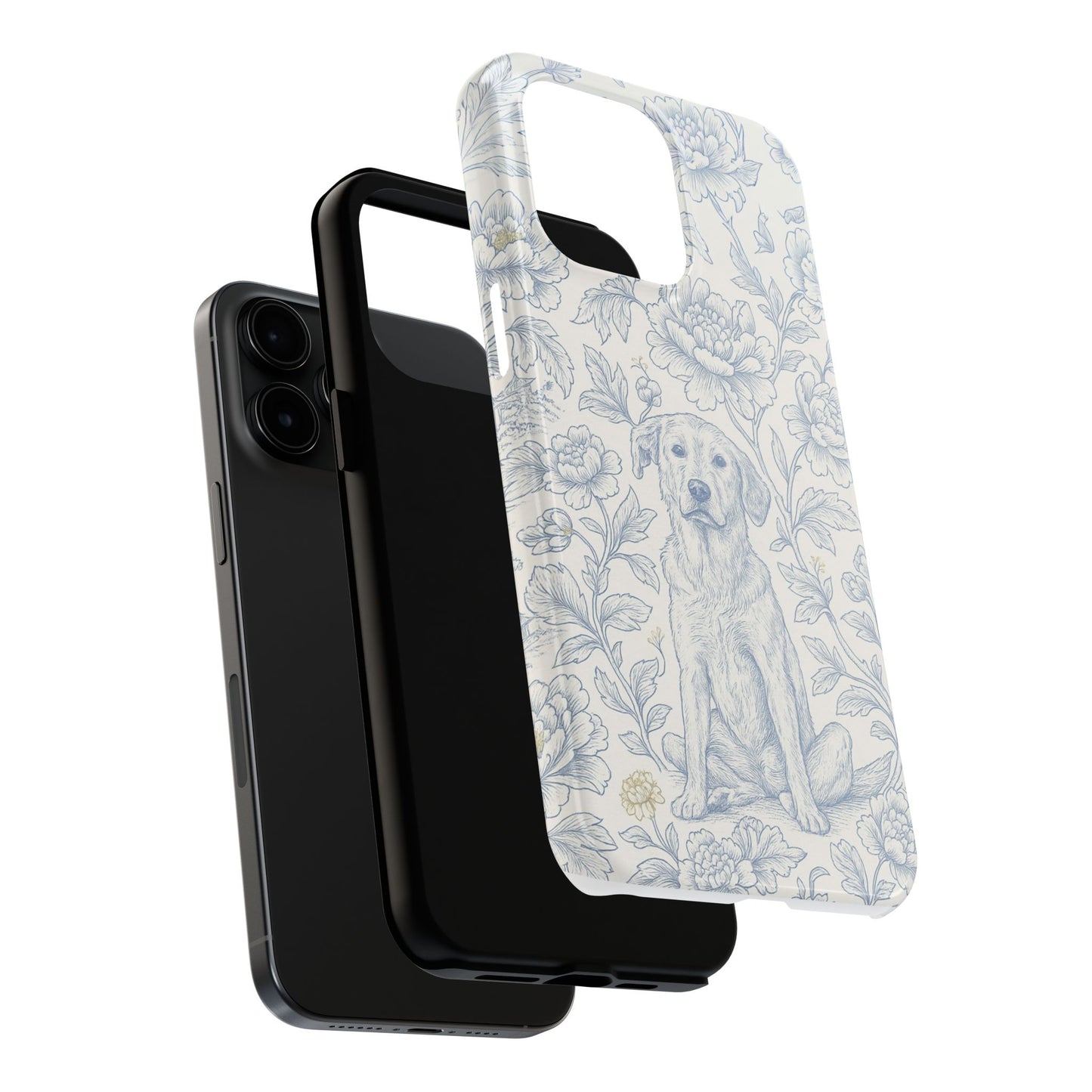 Phone Case - Custom Chinoiserie Dog Artwork in Blue and White