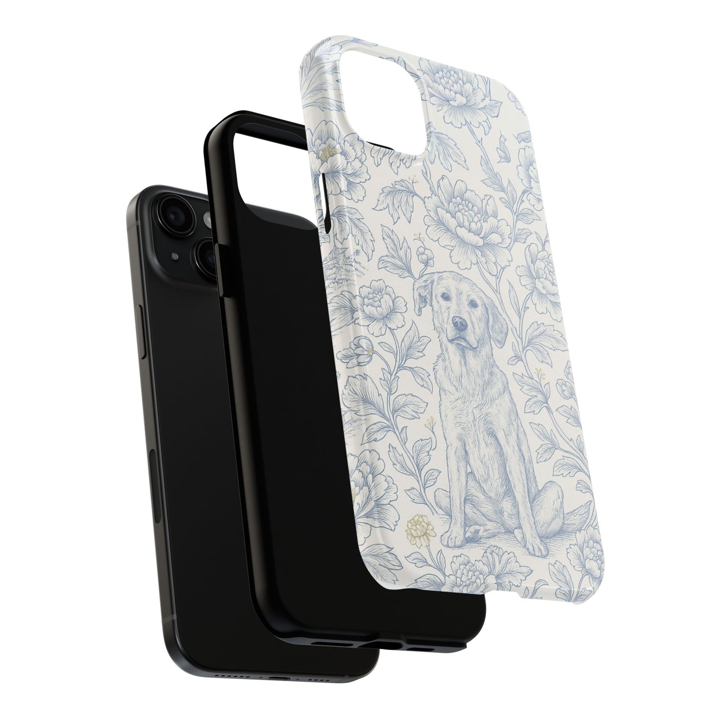 Phone Case - Custom Chinoiserie Dog Artwork in Blue and White