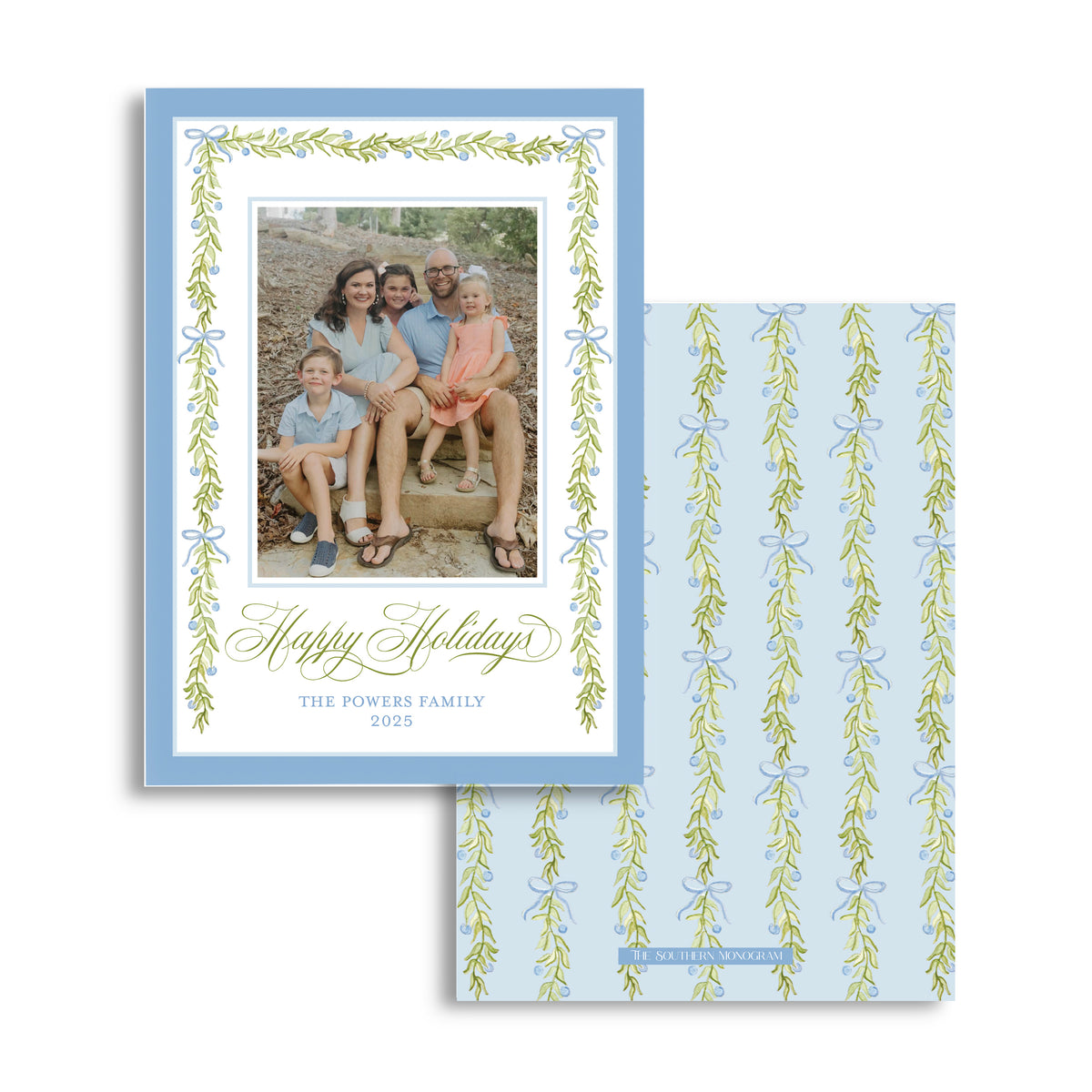 Garland & Bows Blue Holiday Card