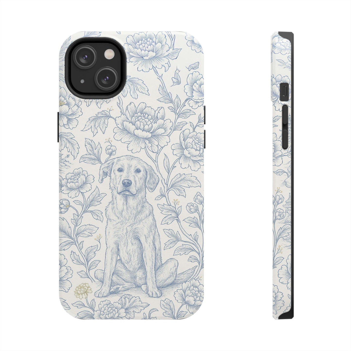 Phone Case - Custom Chinoiserie Dog Artwork in Blue and White