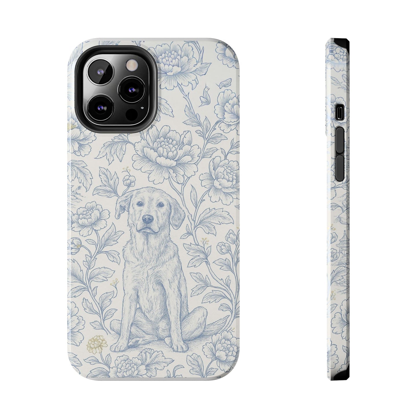 Phone Case - Custom Chinoiserie Dog Artwork in Blue and White