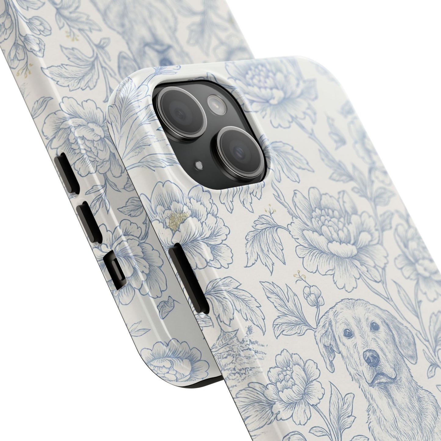 Phone Case - Custom Chinoiserie Dog Artwork in Blue and White