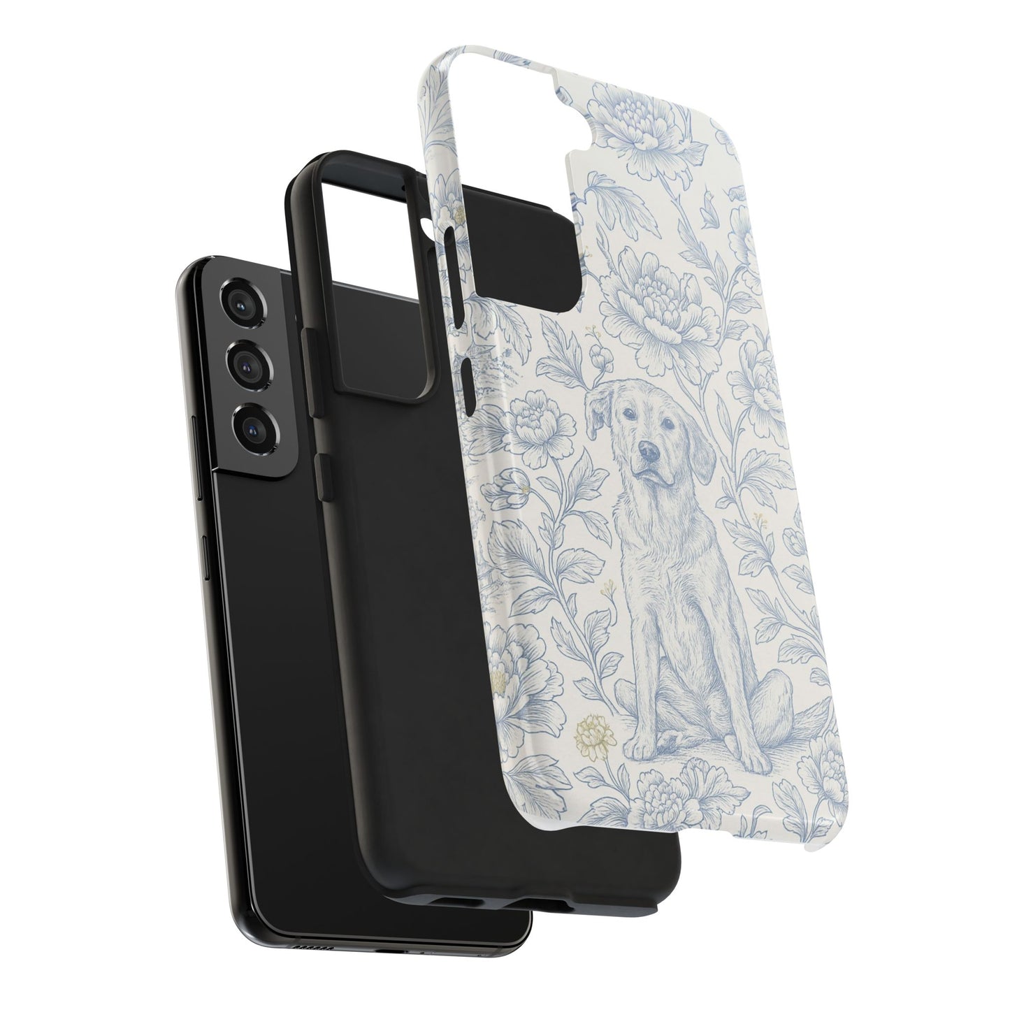 Phone Case - Custom Chinoiserie Dog Artwork in Blue and White