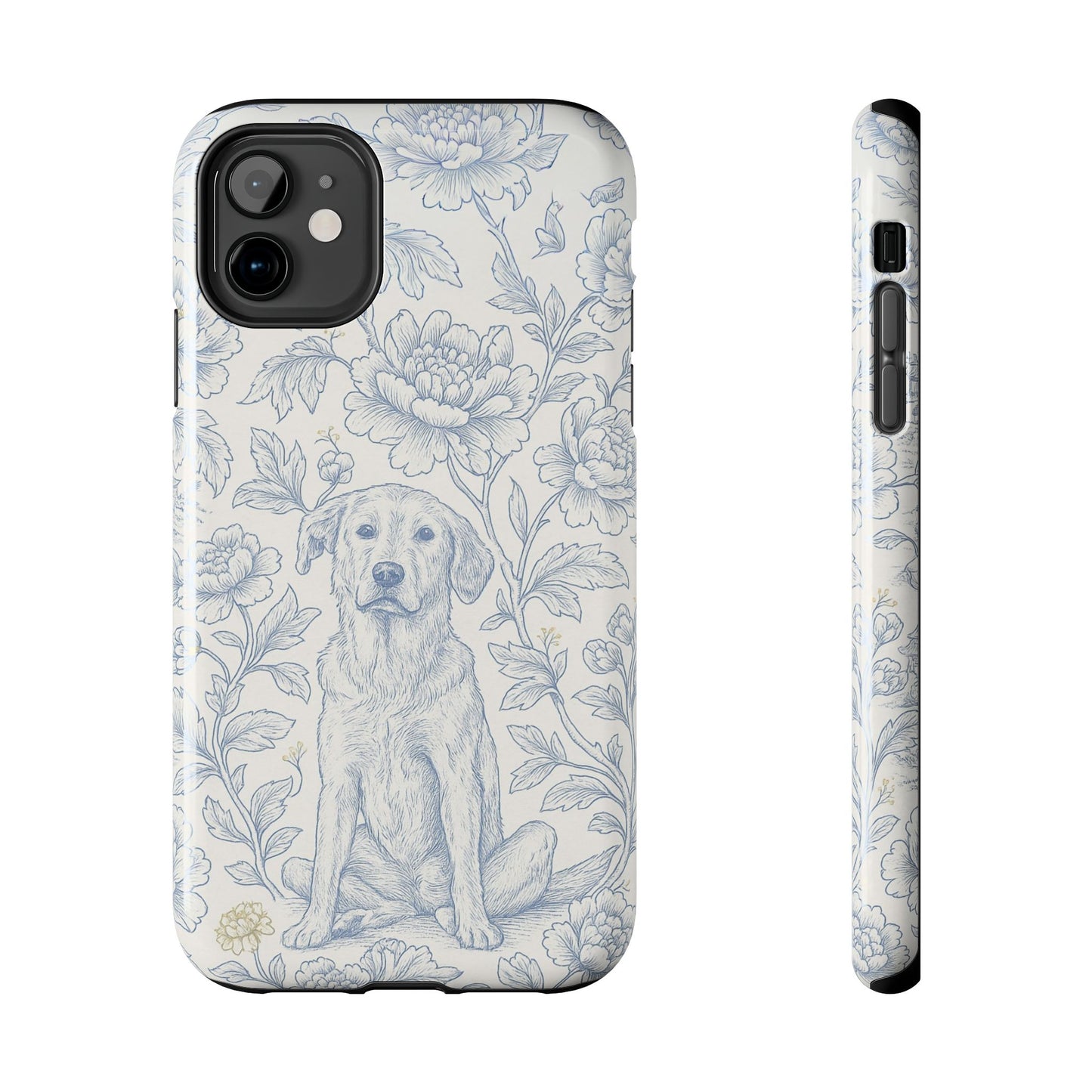 Phone Case - Custom Chinoiserie Dog Artwork in Blue and White