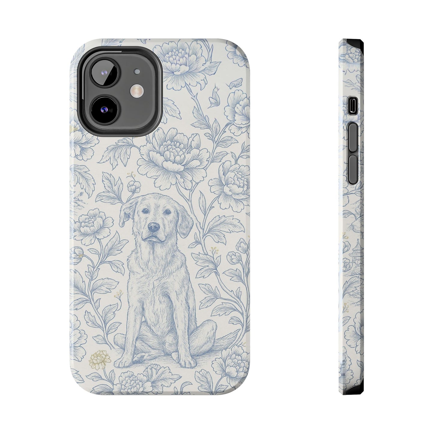 Phone Case - Custom Chinoiserie Dog Artwork in Blue and White