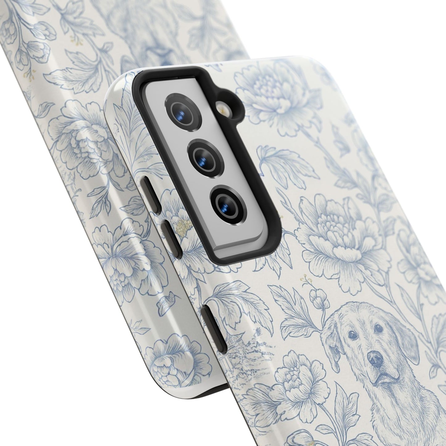 Phone Case - Custom Chinoiserie Dog Artwork in Blue and White