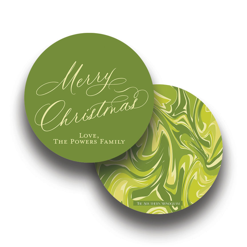 Lime Green Marble Round Gift Tags