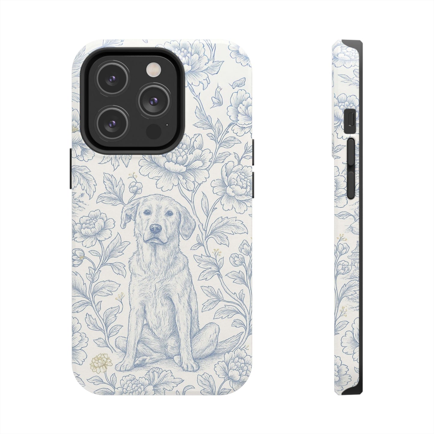 Phone Case - Custom Chinoiserie Dog Artwork in Blue and White