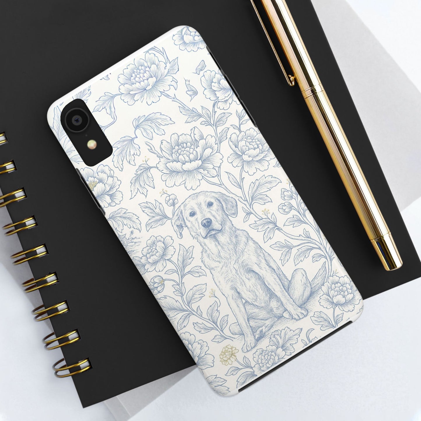 Phone Case - Custom Chinoiserie Dog Artwork in Blue and White