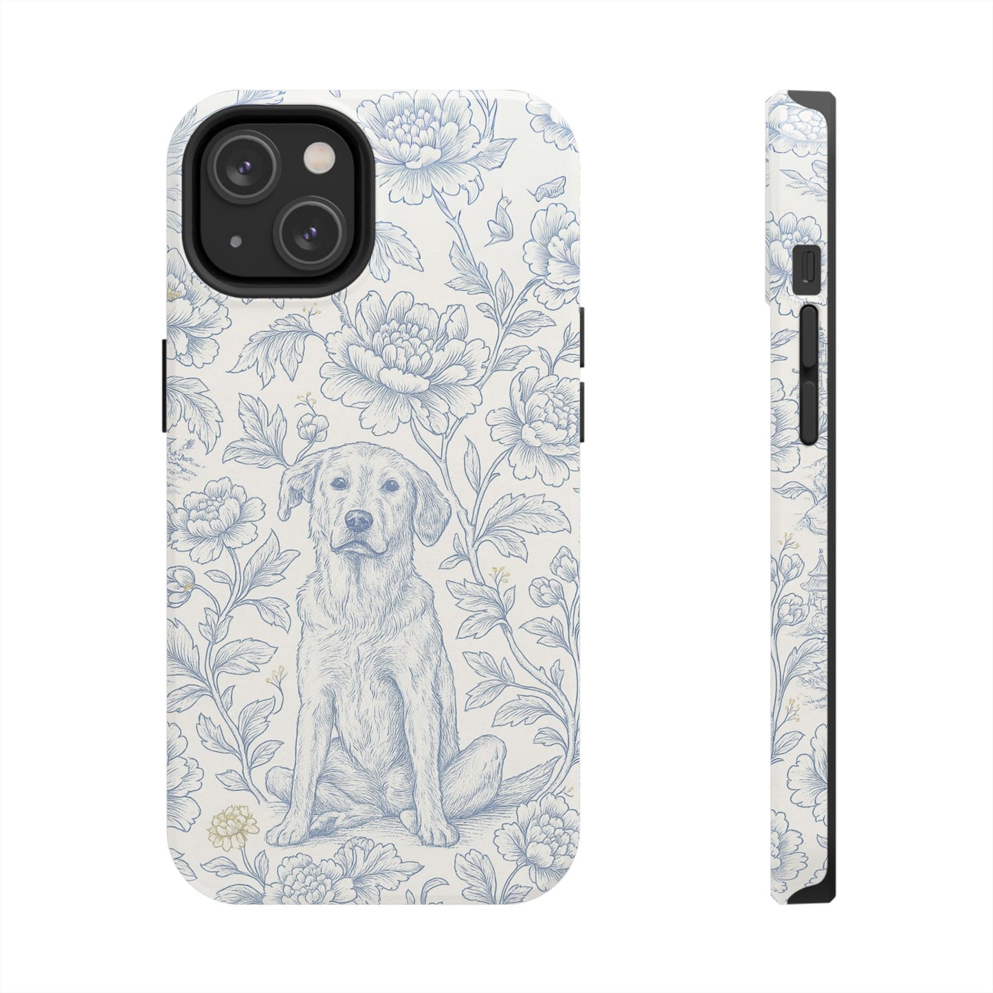 Phone Case - Custom Chinoiserie Dog Artwork in Blue and White