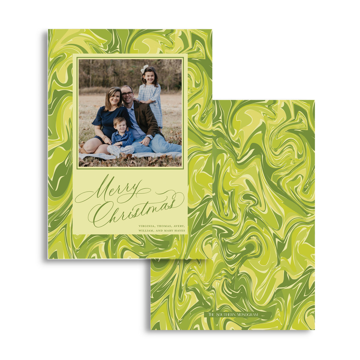 Lime Green Marble Holiday Card
