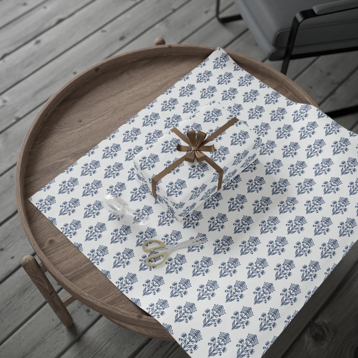 Blue Block Print Wrapping Paper