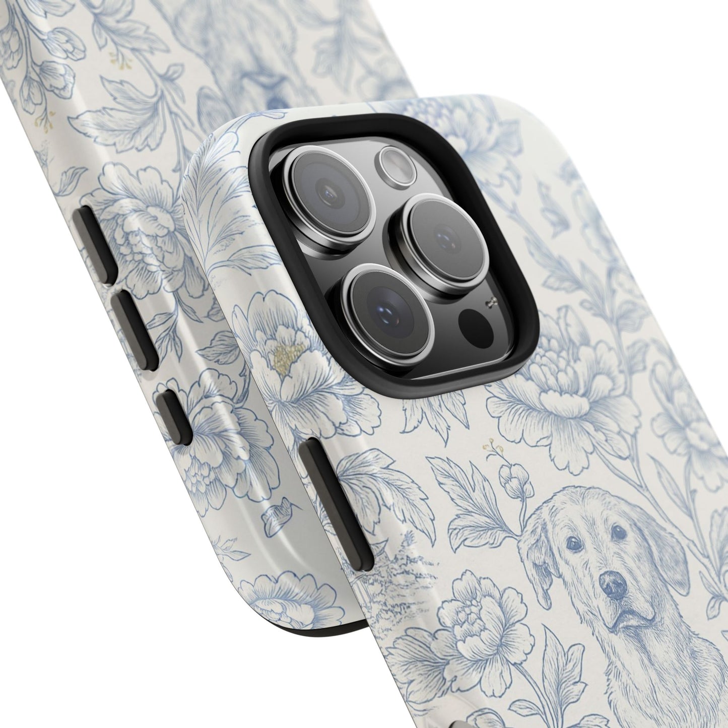 Phone Case - Custom Chinoiserie Dog Artwork in Blue and White