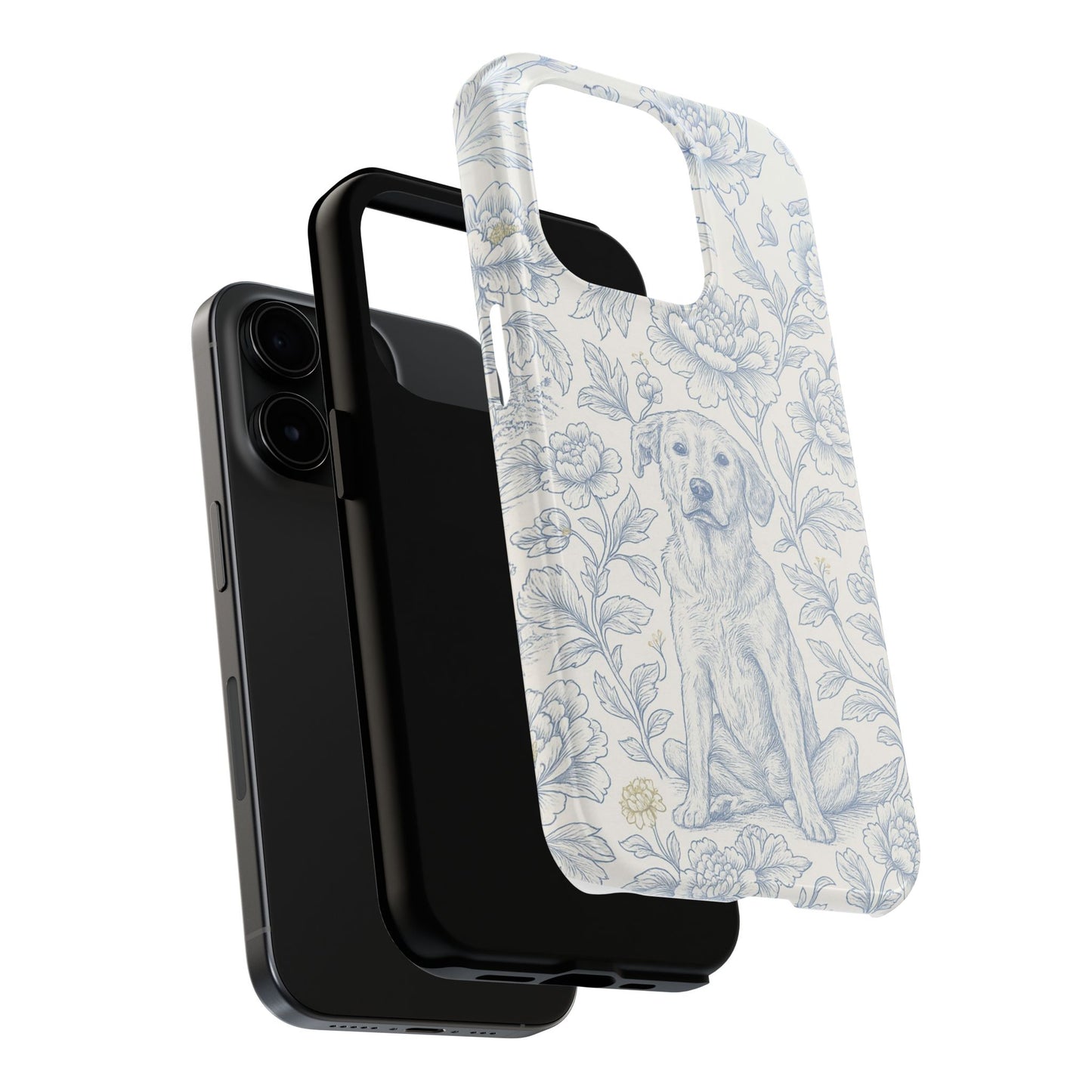 Phone Case - Custom Chinoiserie Dog Artwork in Blue and White