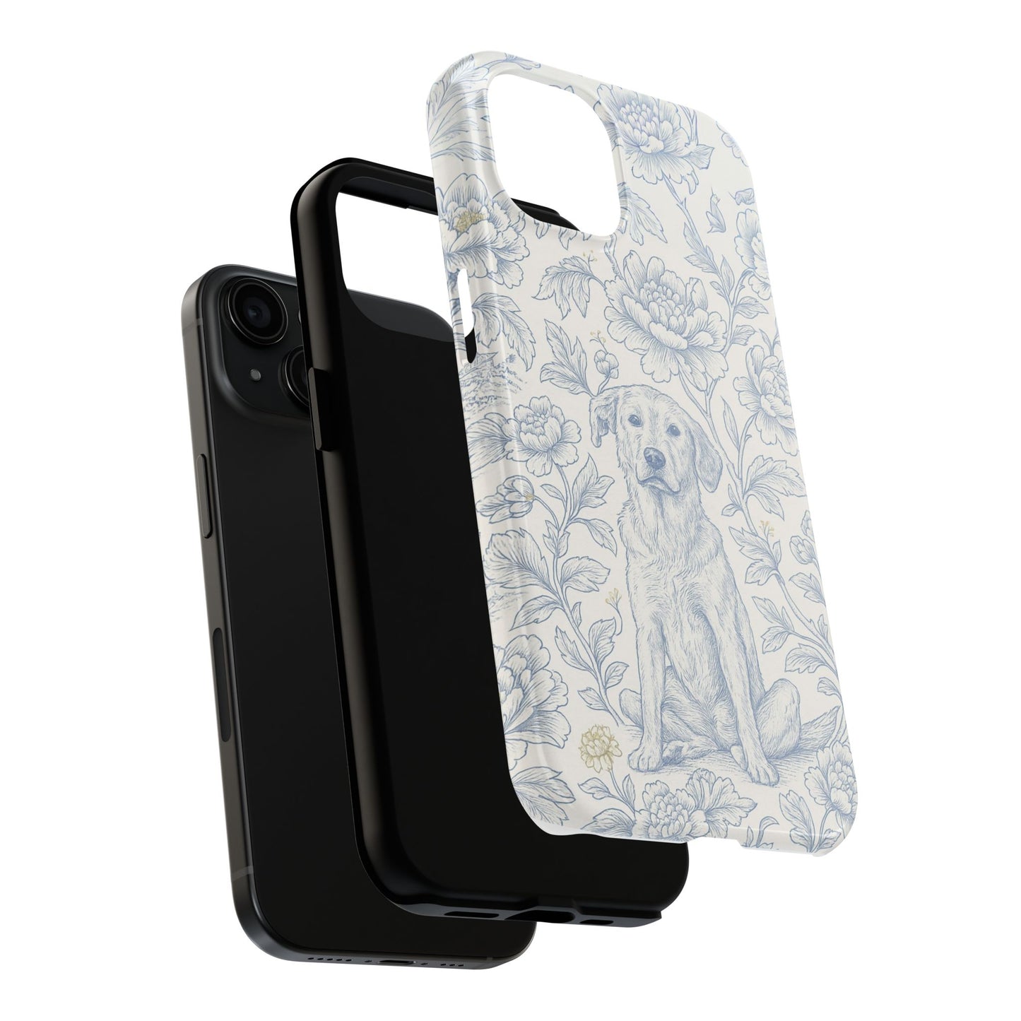 Phone Case - Custom Chinoiserie Dog Artwork in Blue and White