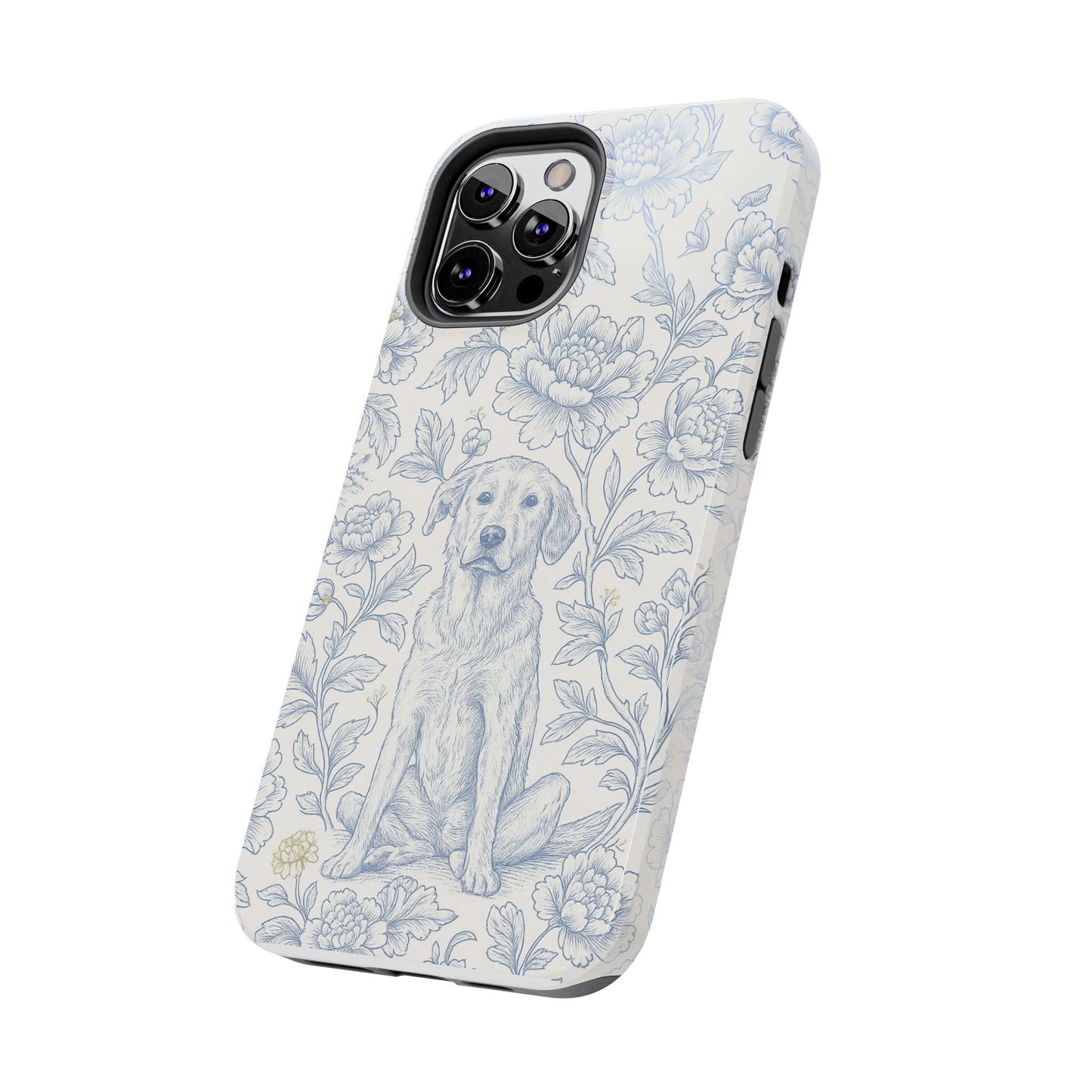 Phone Case - Custom Chinoiserie Dog Artwork in Blue and White