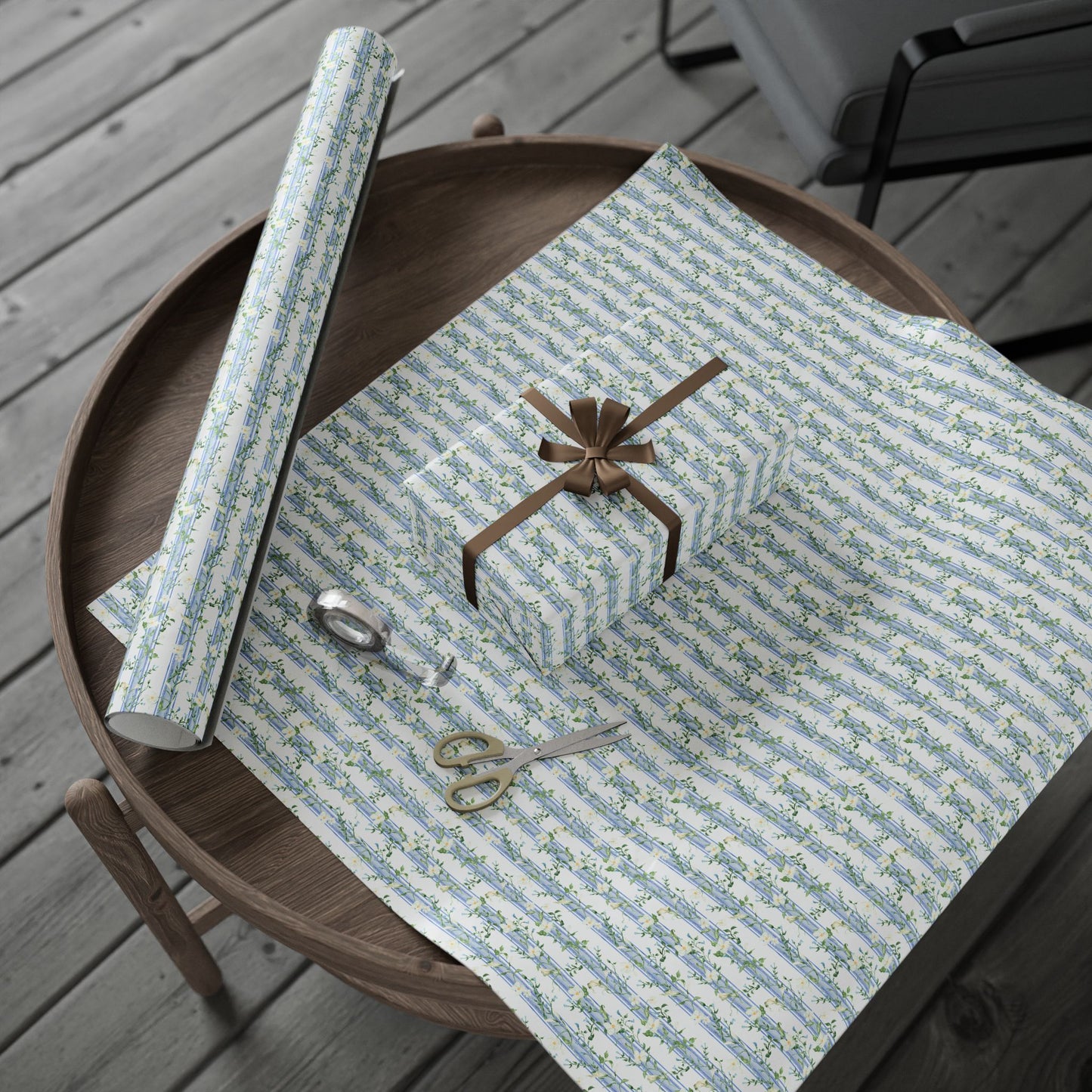 Carolina Stripes and Flowers Wrapping Paper