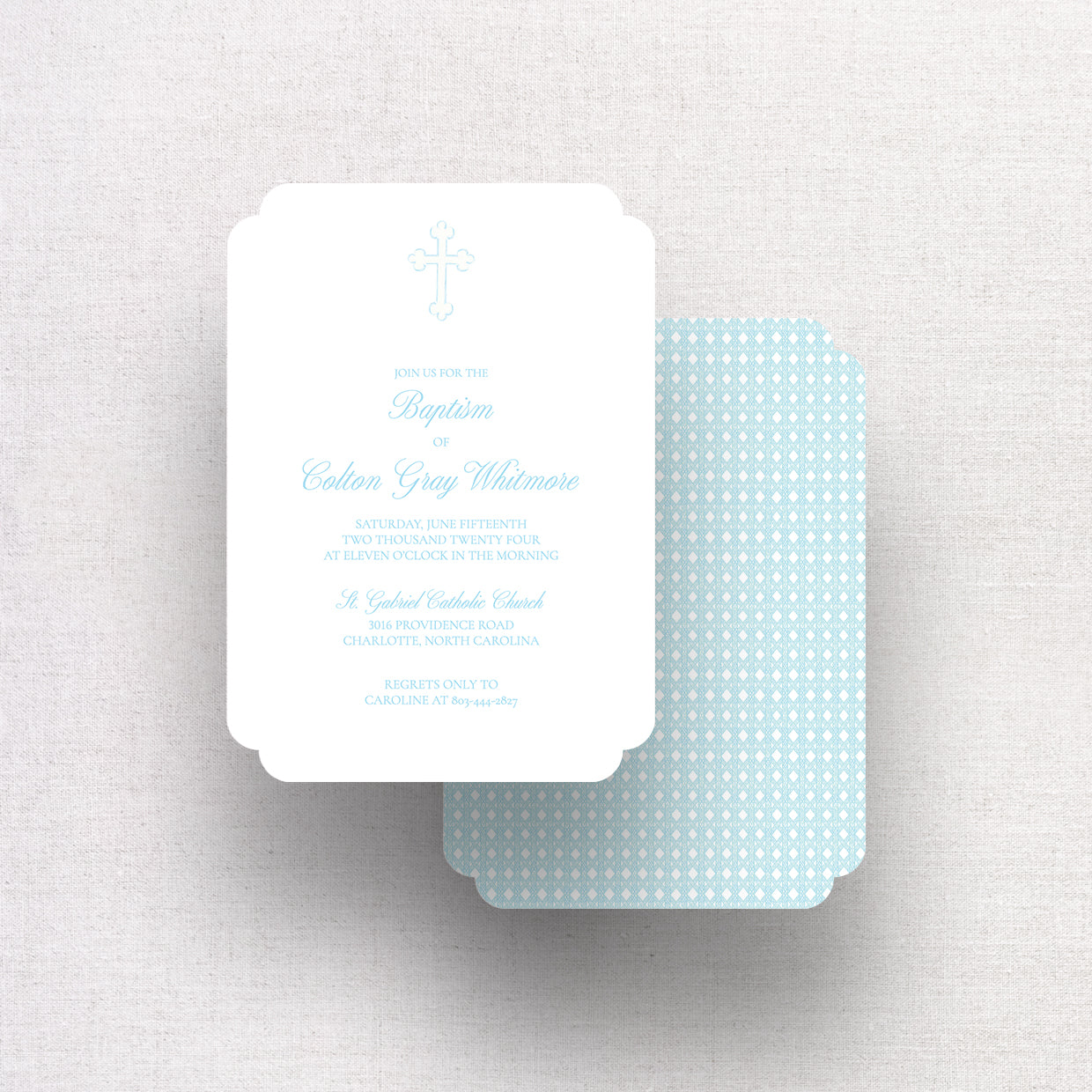 Watercolor Cross Baptism Invitation (Blue)