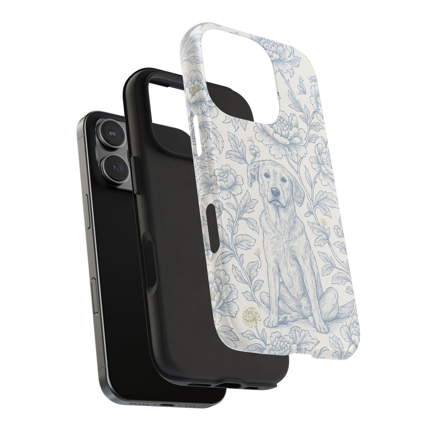 Phone Case - Custom Chinoiserie Dog Artwork in Blue and White