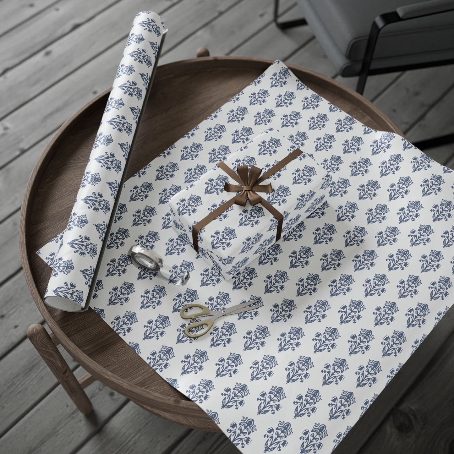 Blue Block Print Wrapping Paper