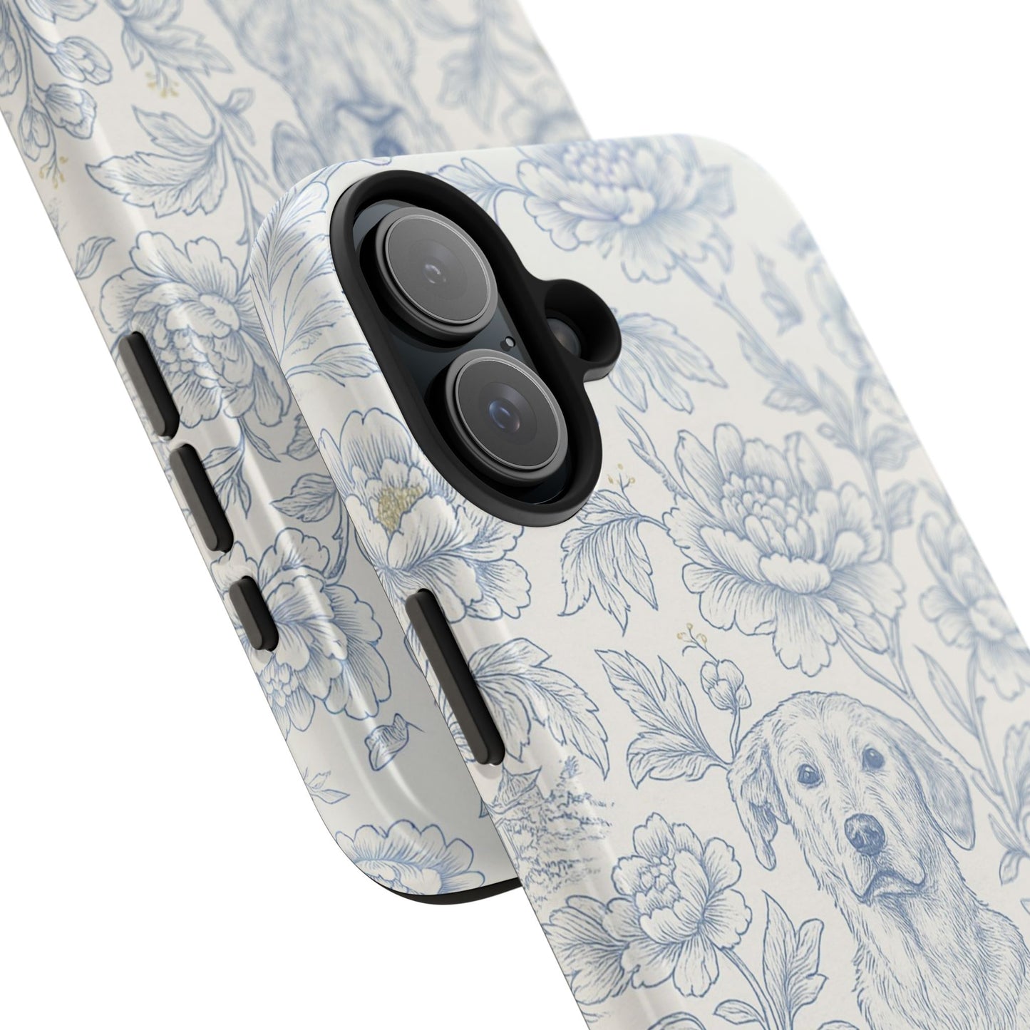 Phone Case - Custom Chinoiserie Dog Artwork in Blue and White