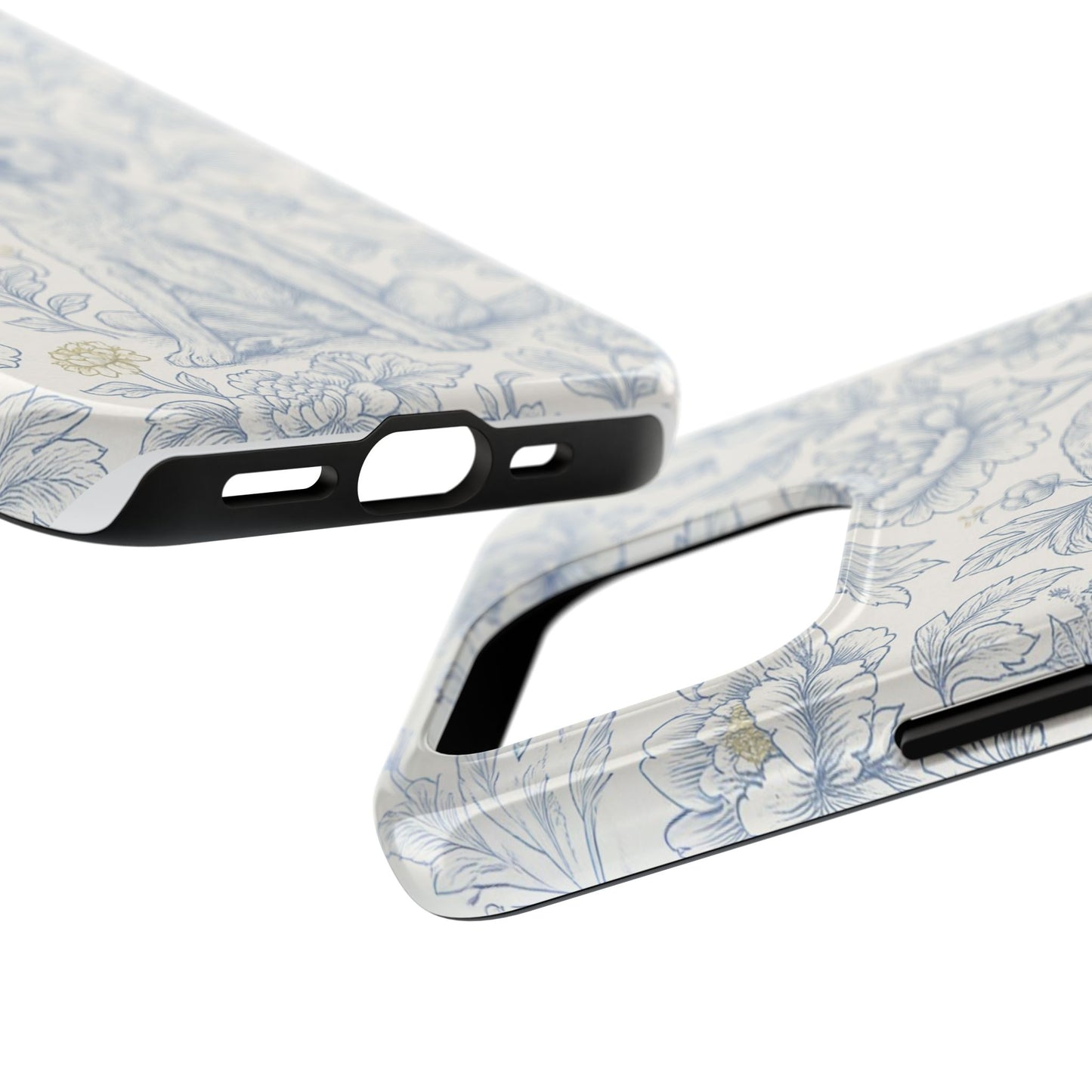 Phone Case - Custom Chinoiserie Dog Artwork in Blue and White