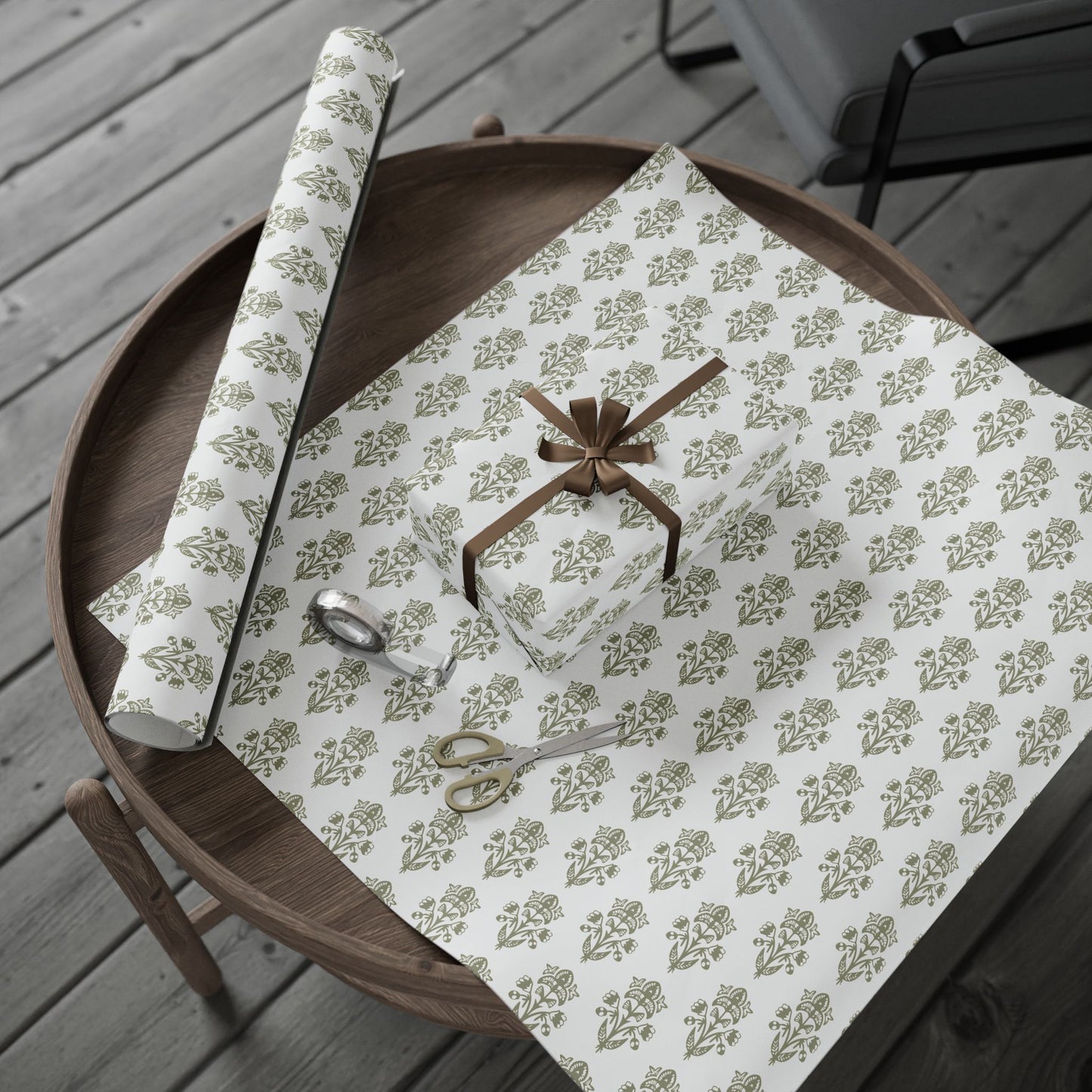 Green Block Print Wrapping Paper