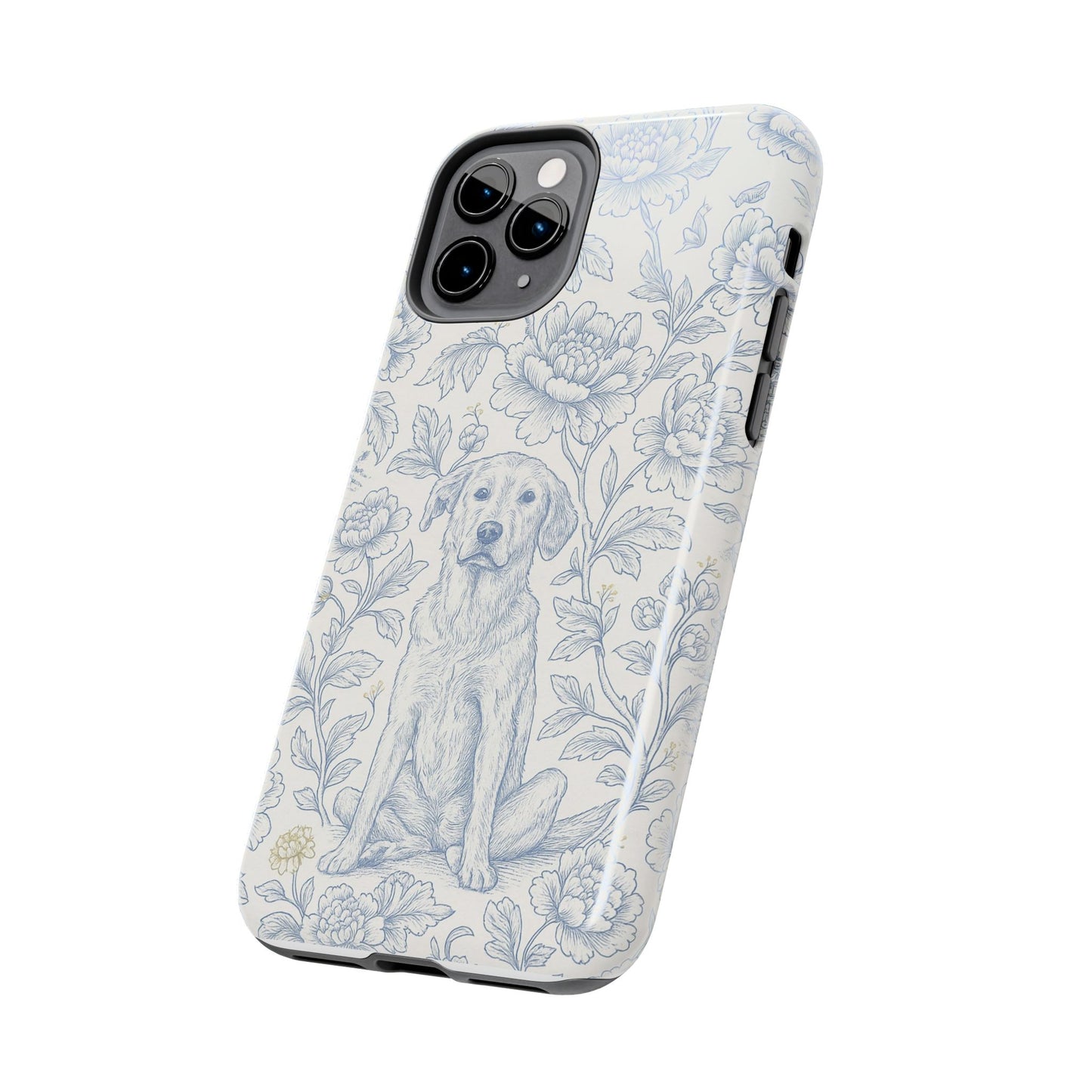 Phone Case - Custom Chinoiserie Dog Artwork in Blue and White