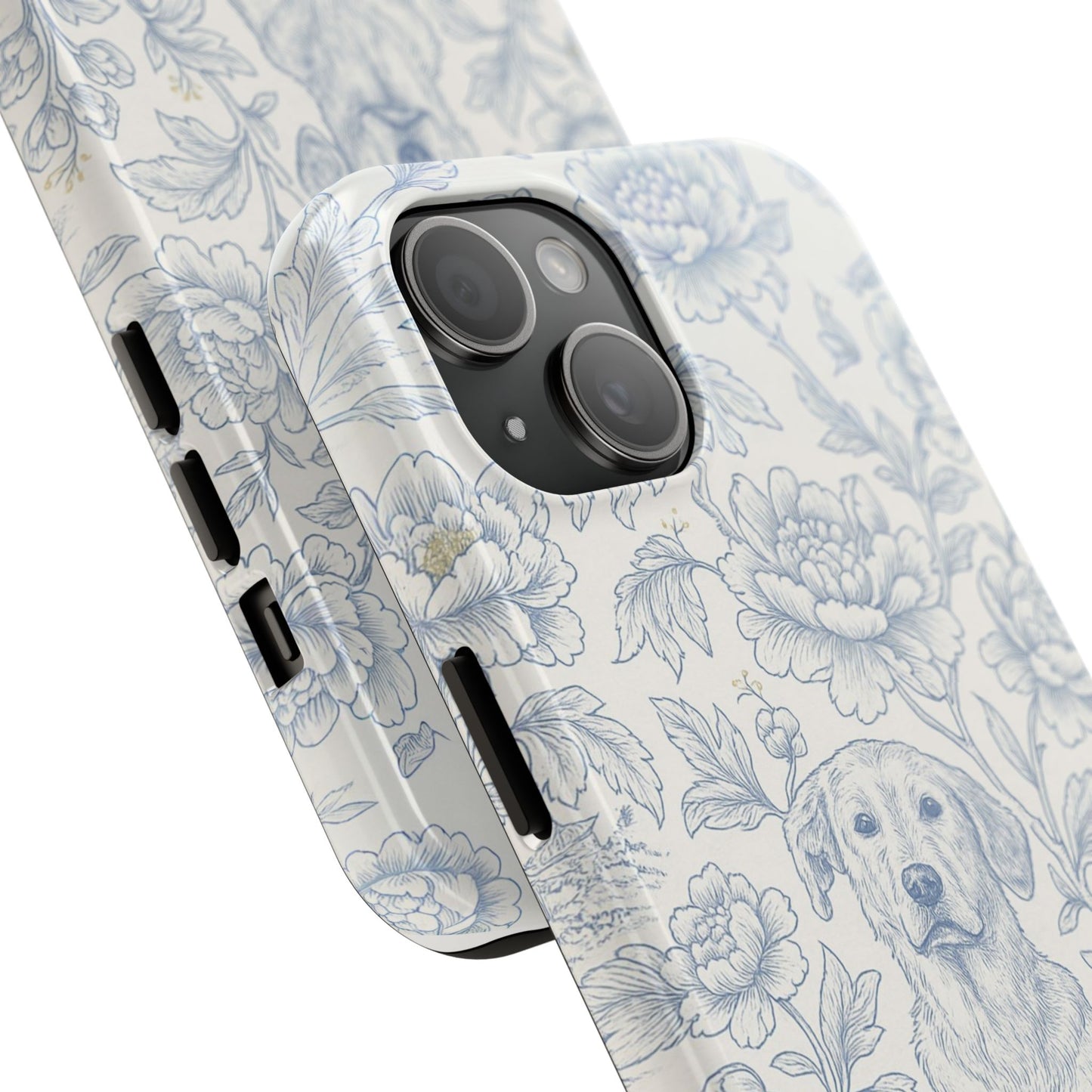 Phone Case - Custom Chinoiserie Dog Artwork in Blue and White