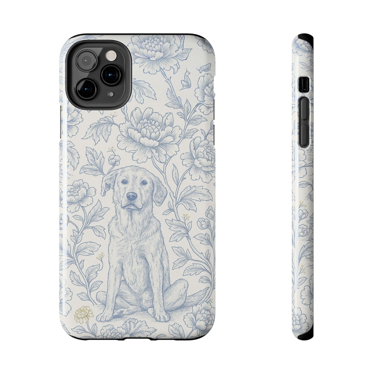 Phone Case - Custom Chinoiserie Dog Artwork in Blue and White