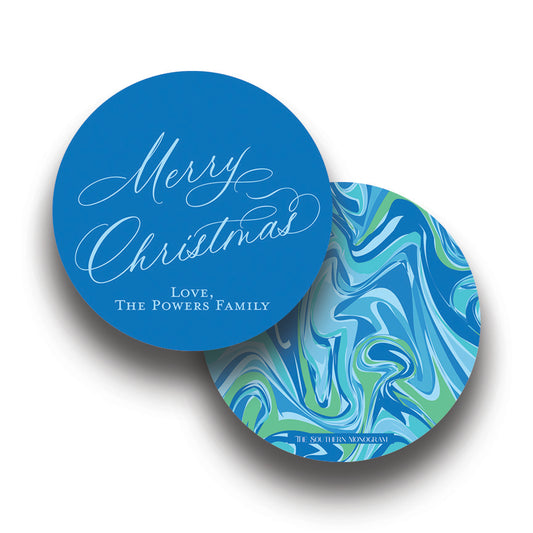 Blue Lagoon Marble Round Gift Tags