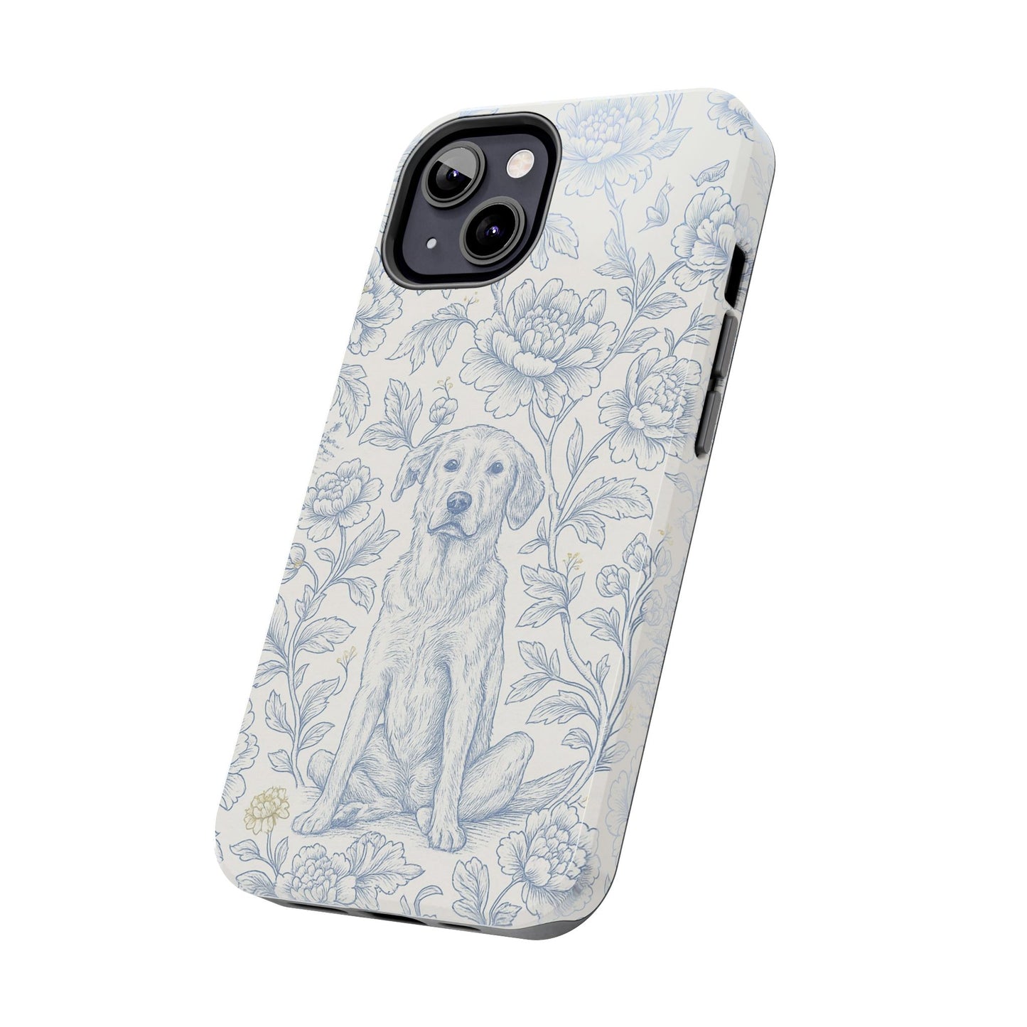 Phone Case - Custom Chinoiserie Dog Artwork in Blue and White