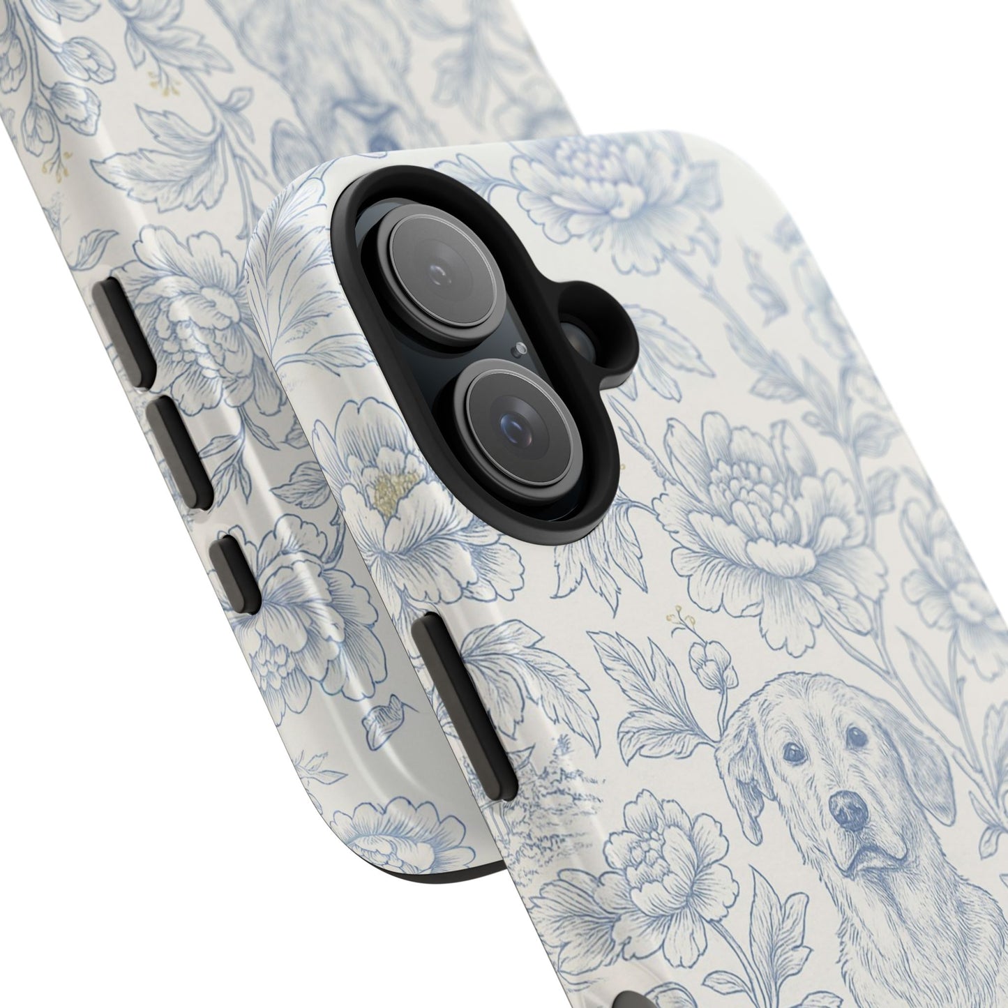 Phone Case - Custom Chinoiserie Dog Artwork in Blue and White