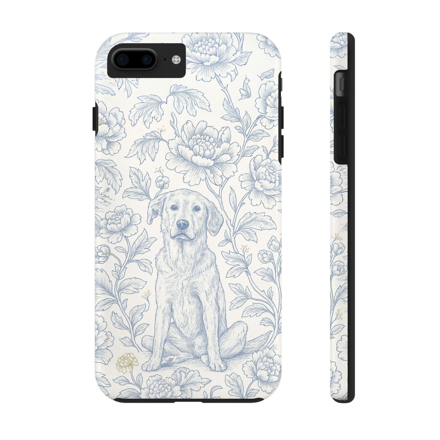 Phone Case - Custom Chinoiserie Dog Artwork in Blue and White