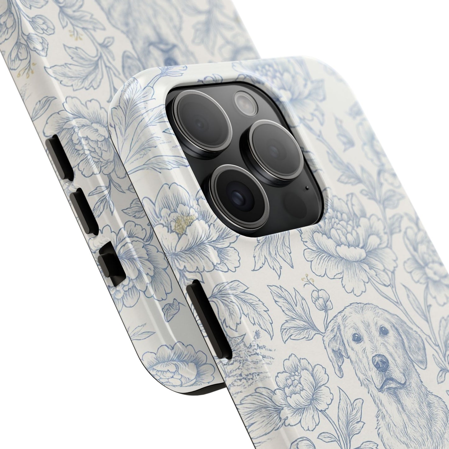 Phone Case - Custom Chinoiserie Dog Artwork in Blue and White