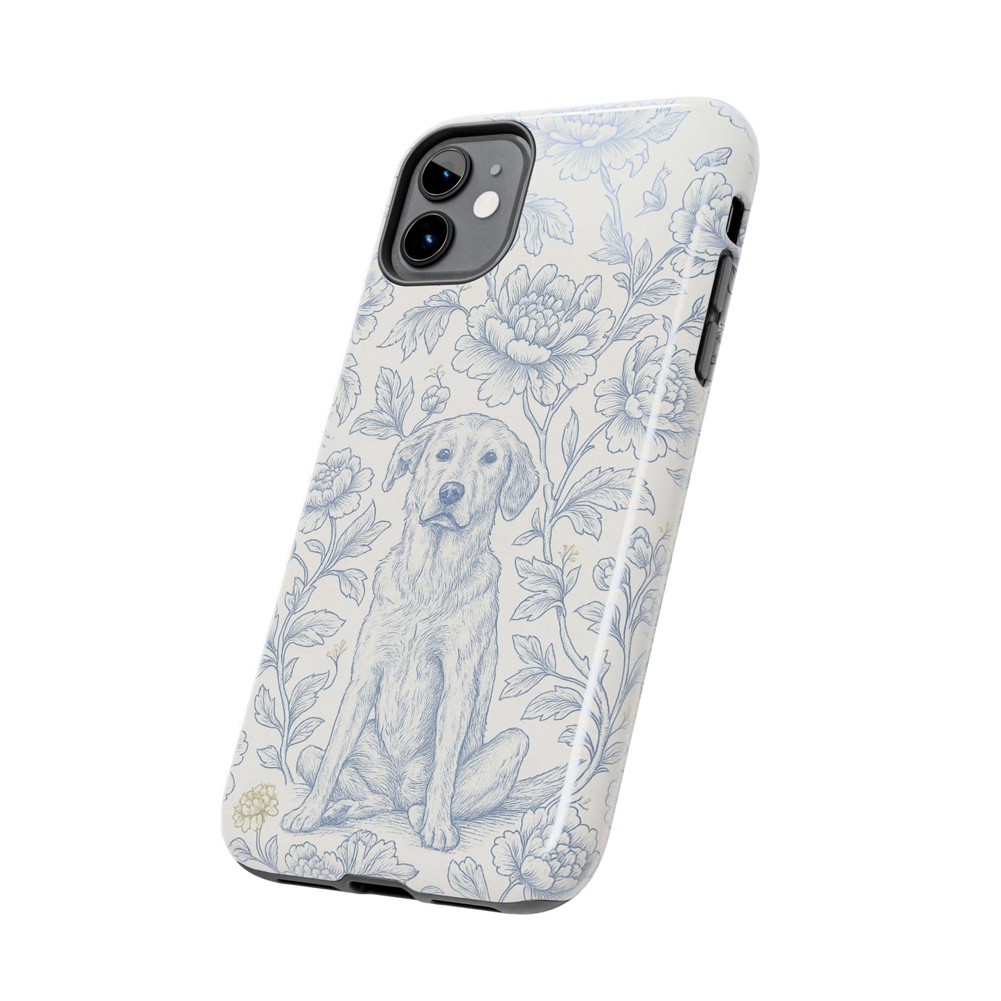 Phone Case - Custom Chinoiserie Dog Artwork in Blue and White