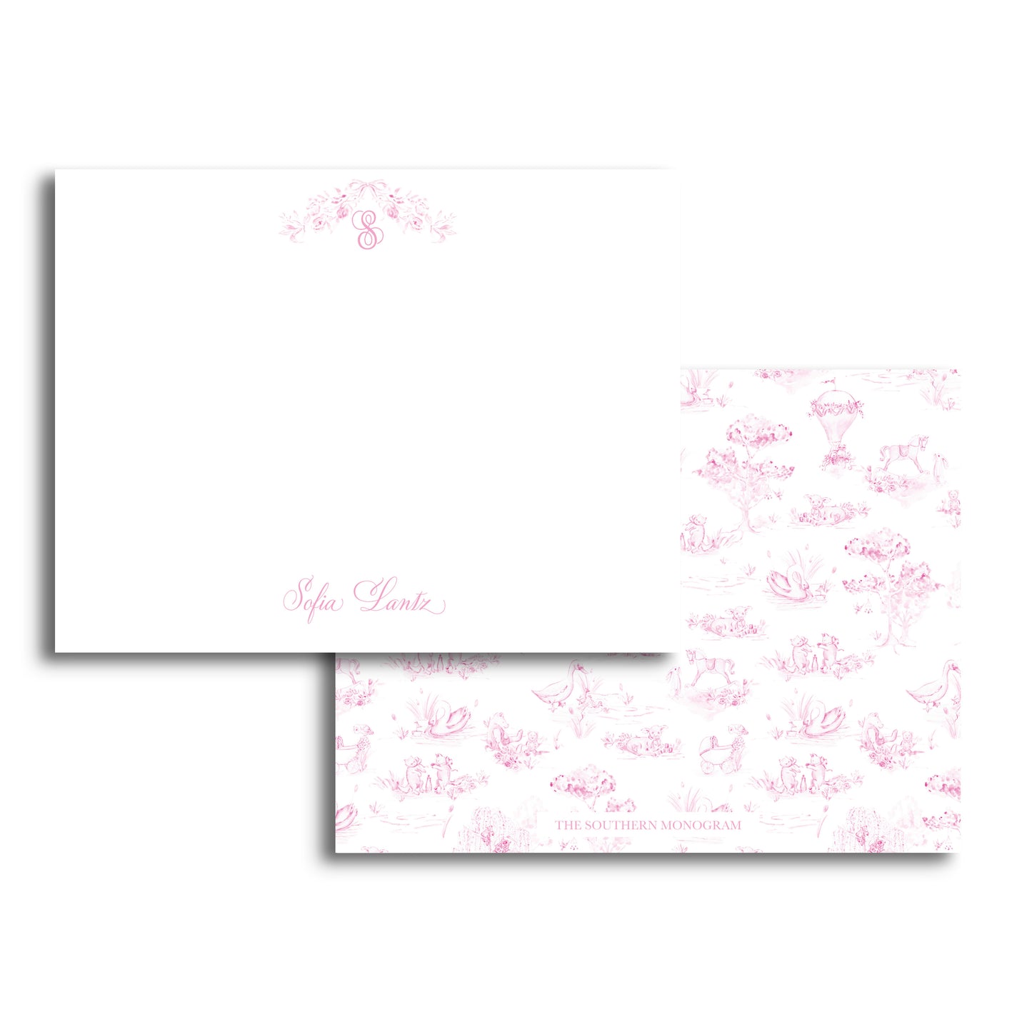 Pink Nursery Toile Notecard