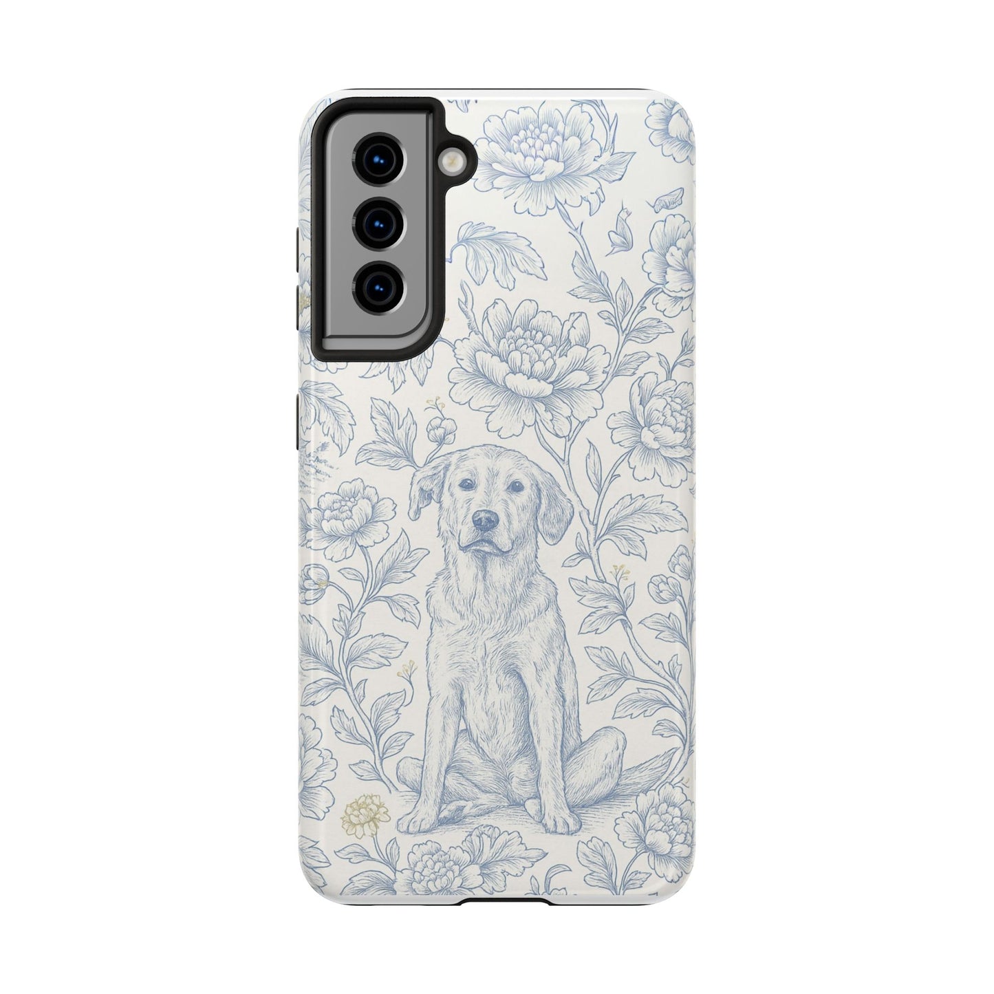 Phone Case - Custom Chinoiserie Dog Artwork in Blue and White