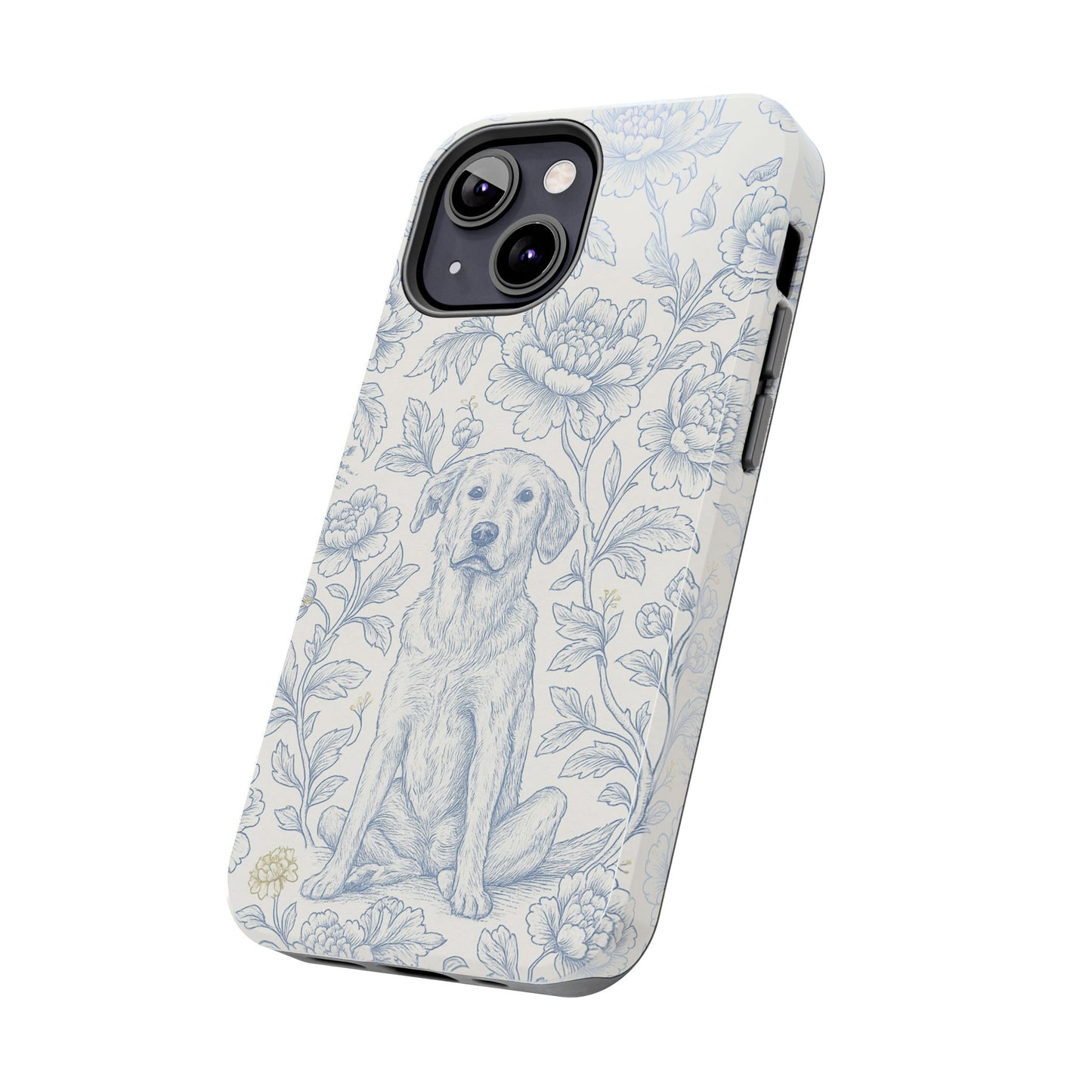 Phone Case - Custom Chinoiserie Dog Artwork in Blue and White