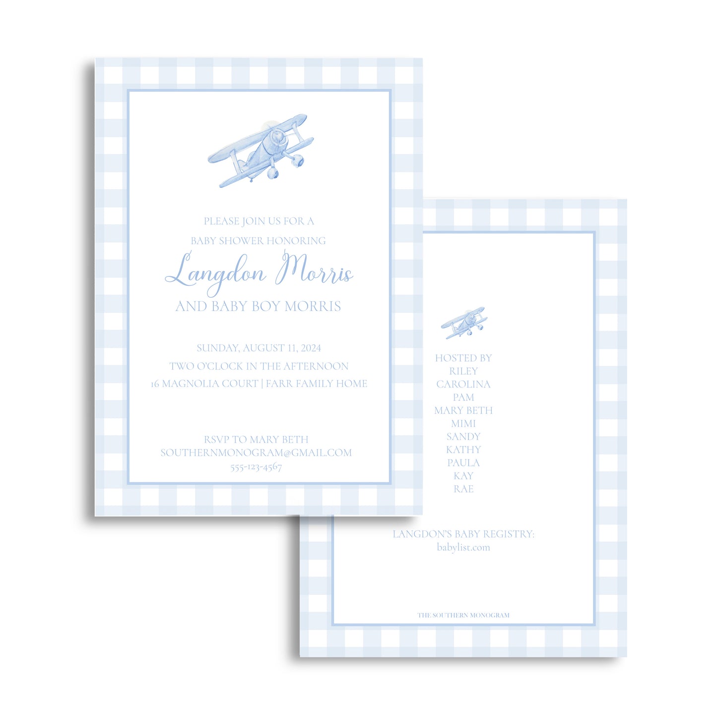 Airplanes & Gingham Invitation