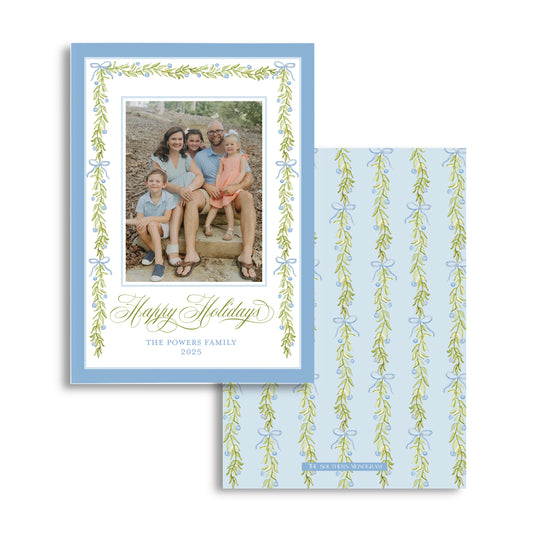 Garland & Bows Blue Holiday Card